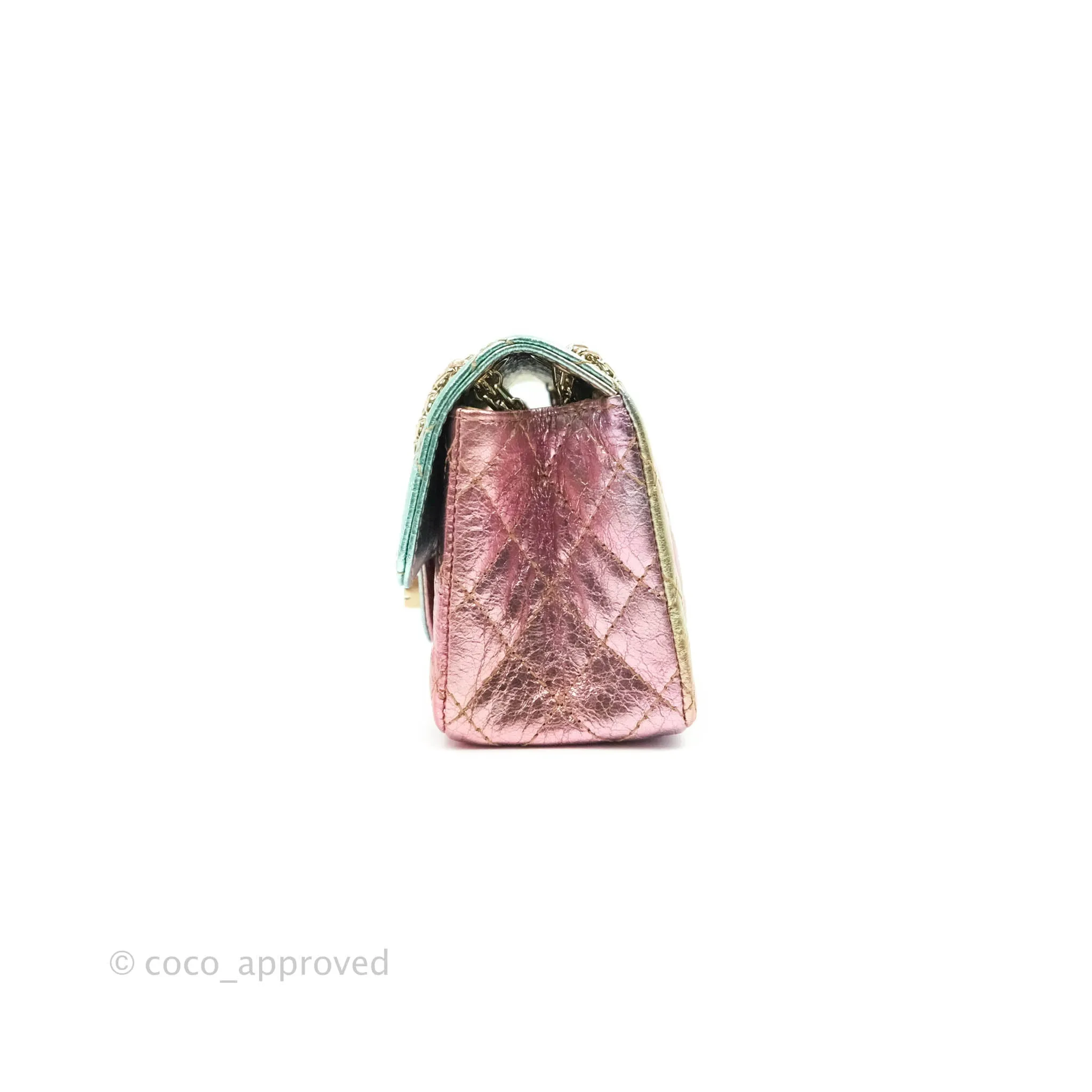 Chanel Quilted Mini Reissue 224 Metallic Rainbow Crumpled Calfskin Gold Hardware