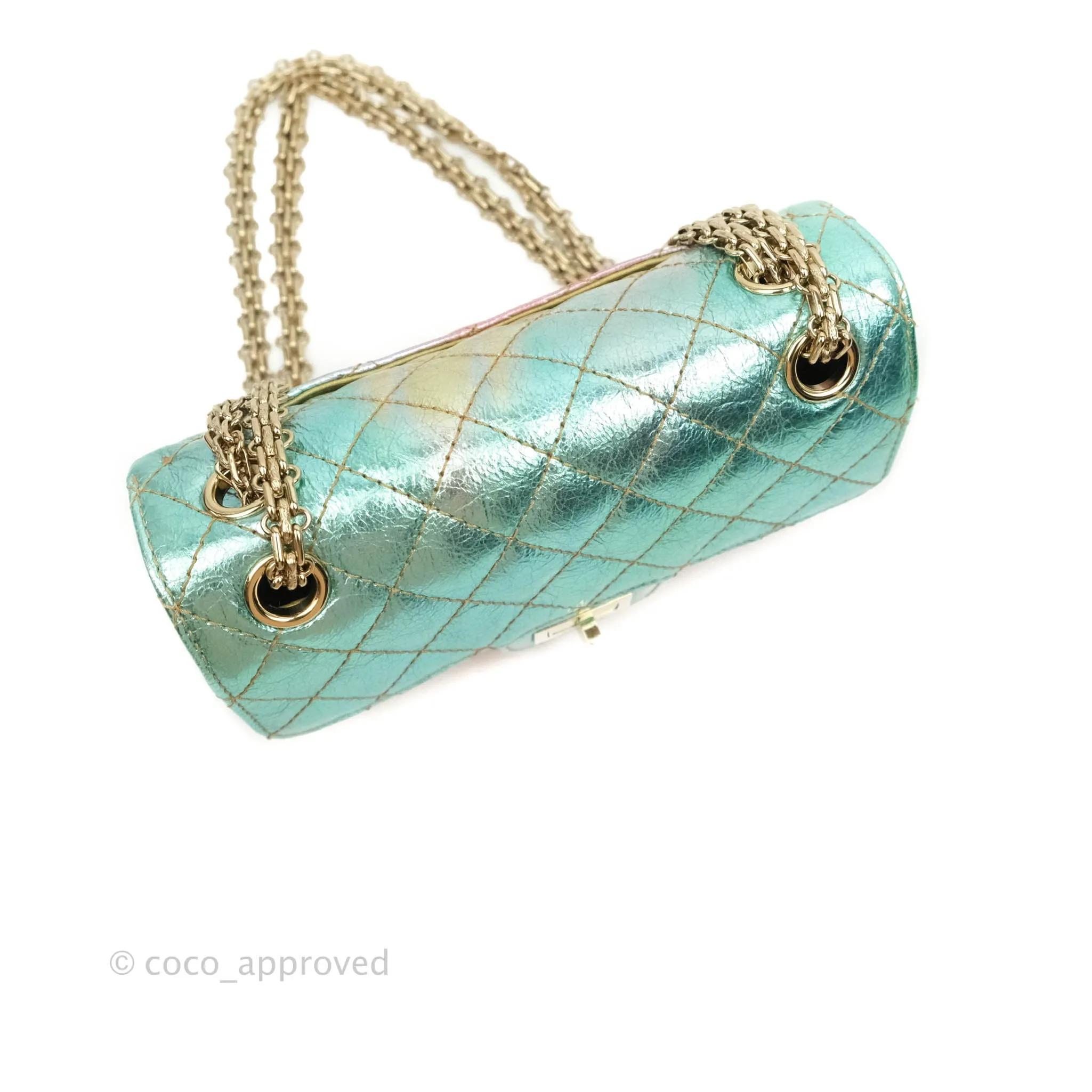 Chanel Quilted Mini Reissue 224 Metallic Rainbow Crumpled Calfskin Gold Hardware