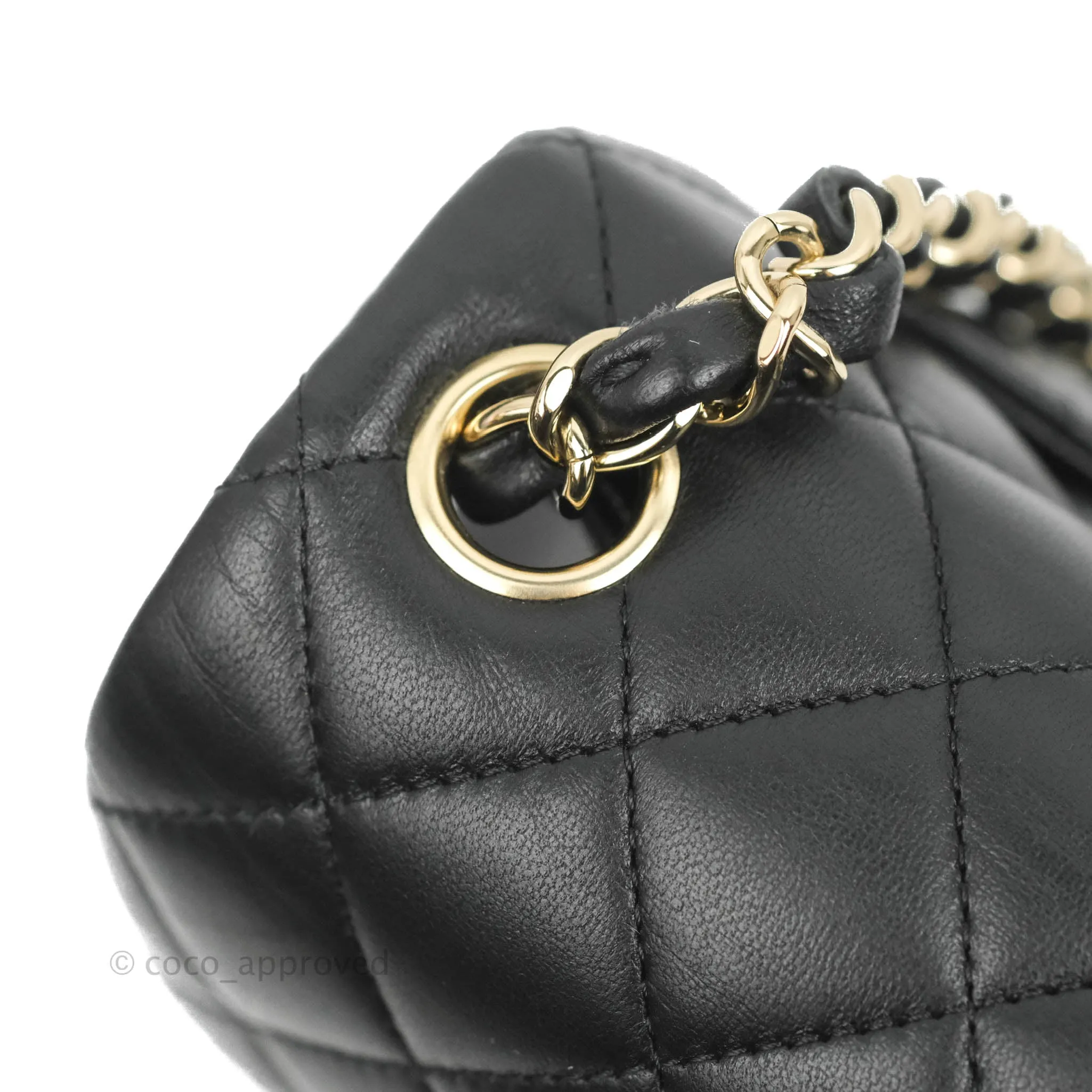 Chanel Quilted Mini Square Black Lambskin Gold Hardware