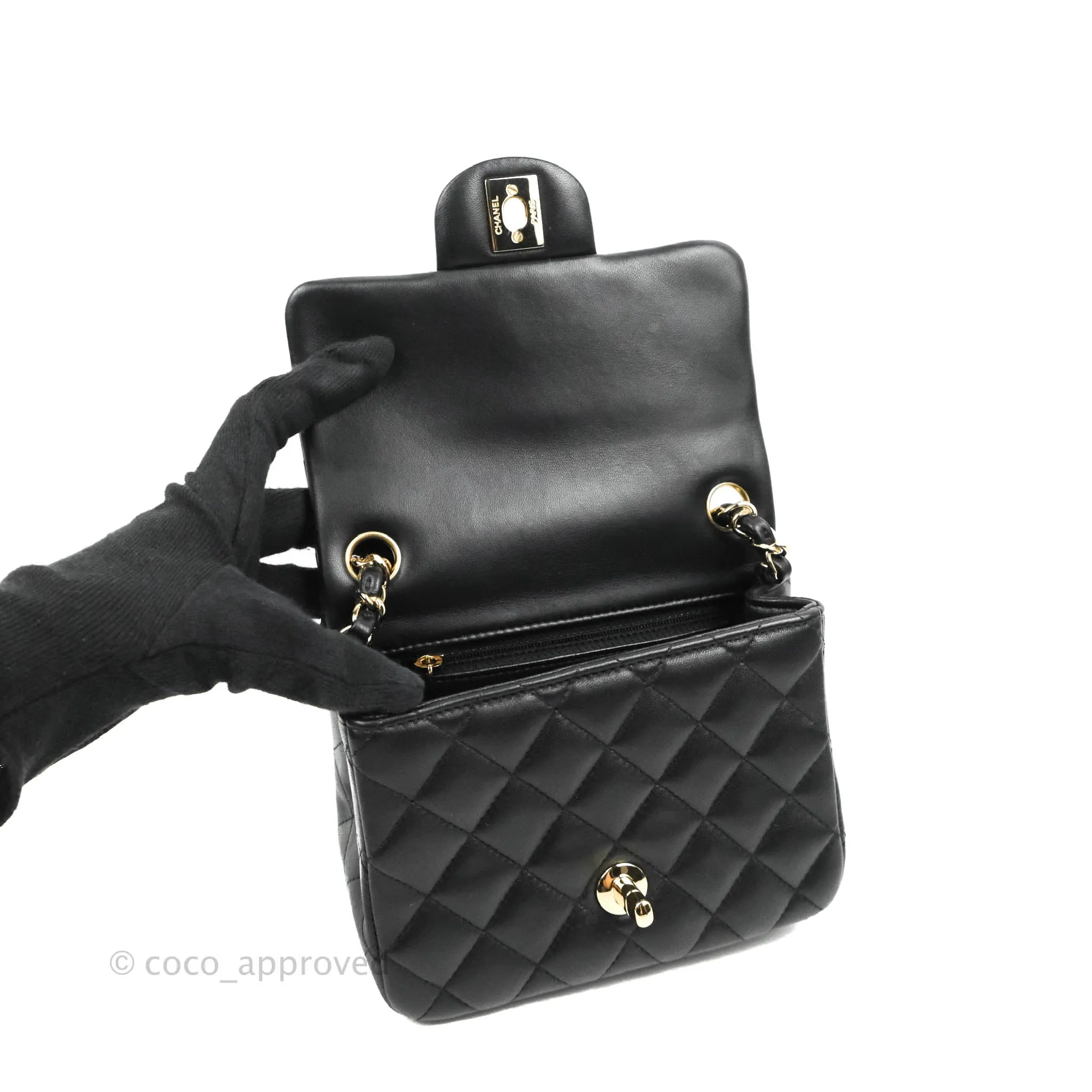 Chanel Quilted Mini Square Black Lambskin Gold Hardware