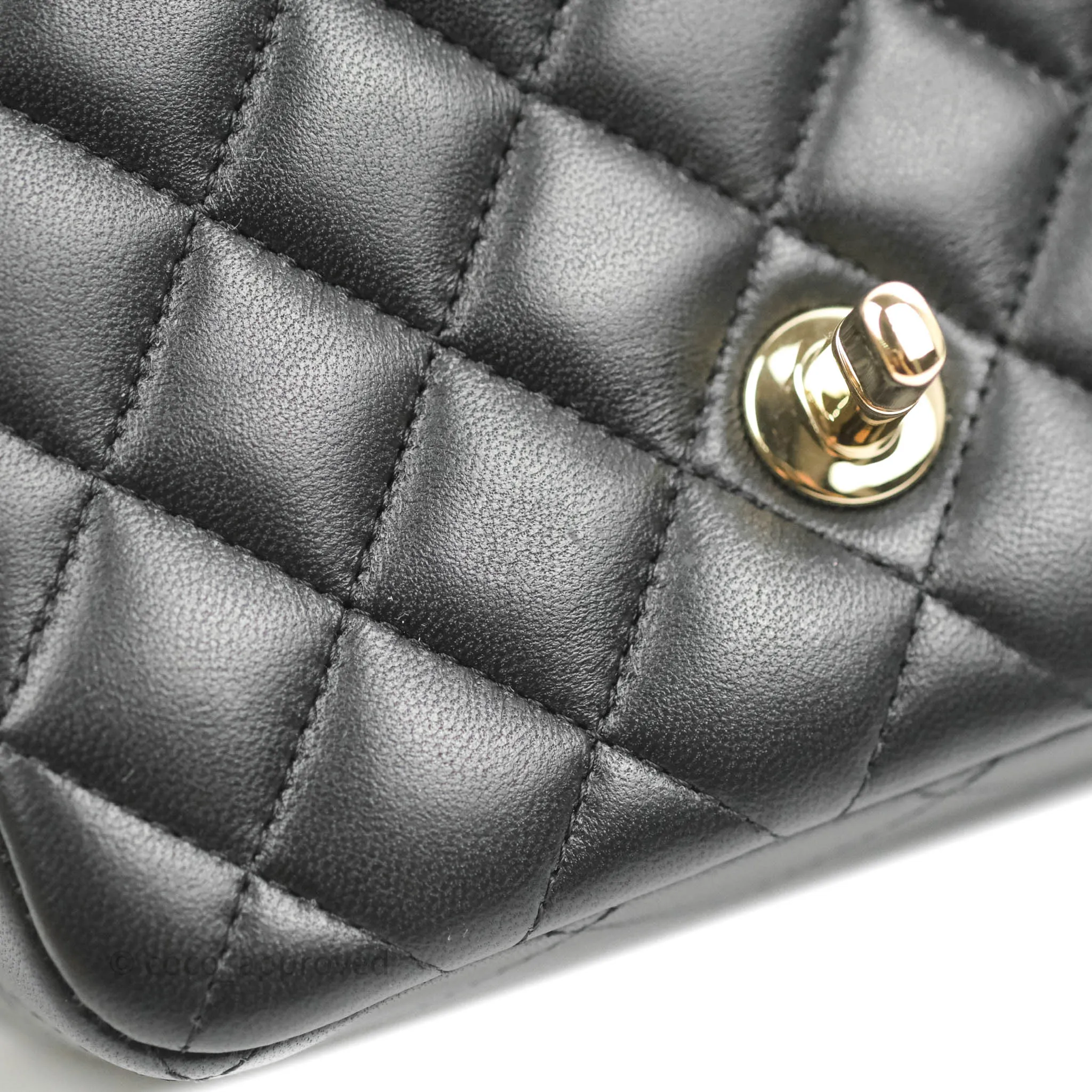 Chanel Quilted Mini Square Black Lambskin Gold Hardware
