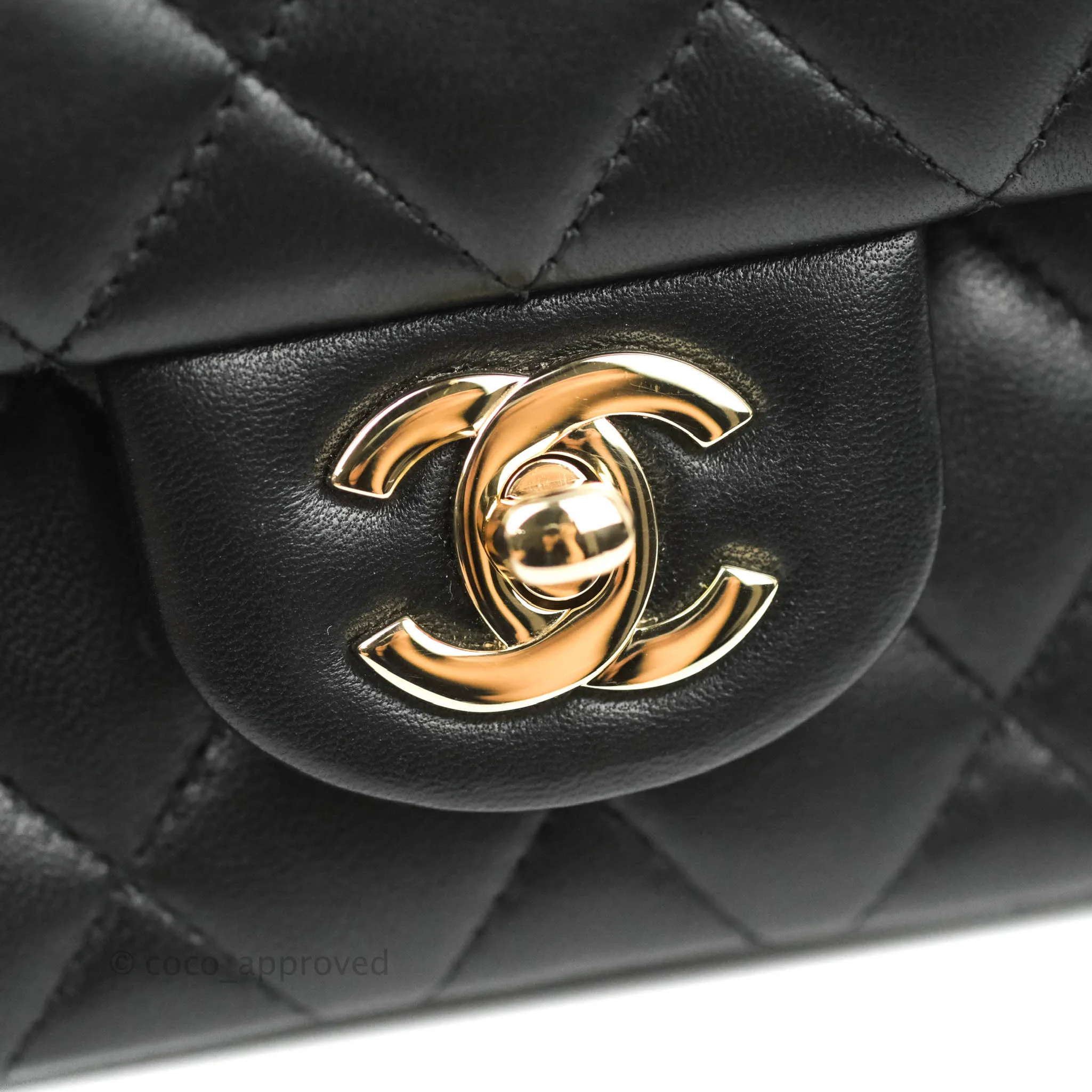 Chanel Quilted Mini Square Black Lambskin Gold Hardware