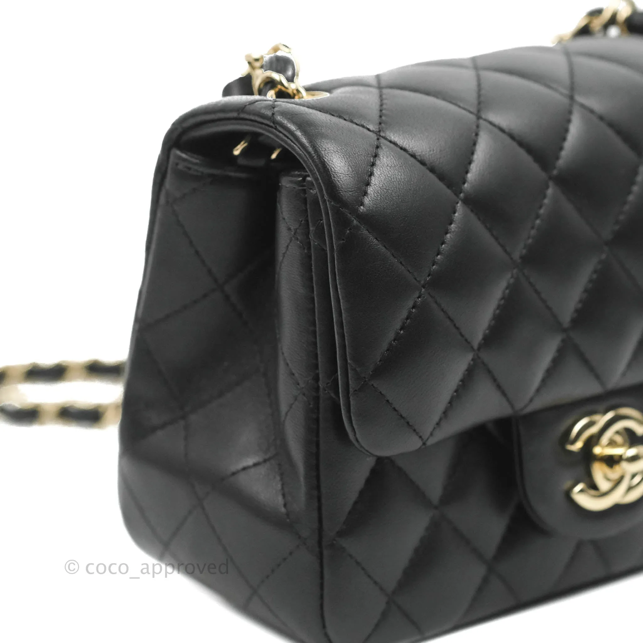 Chanel Quilted Mini Square Black Lambskin Gold Hardware
