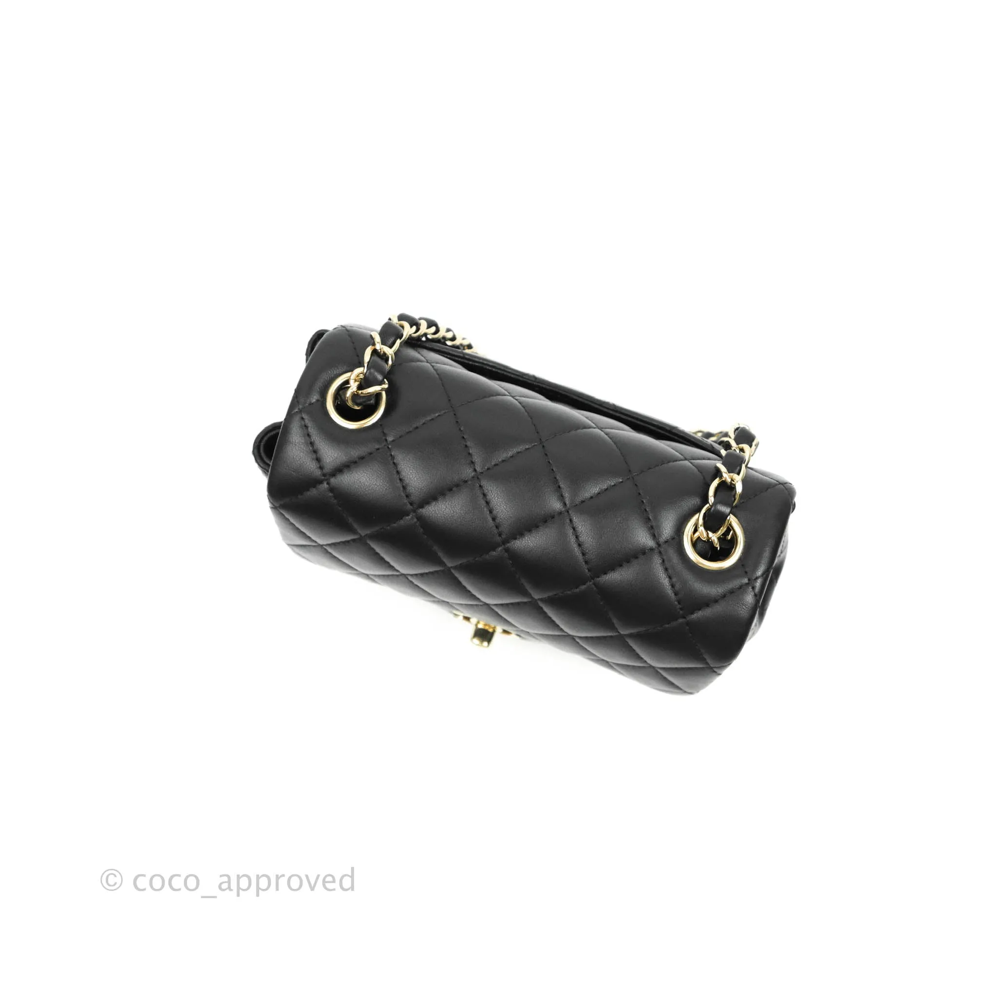 Chanel Quilted Mini Square Black Lambskin Gold Hardware