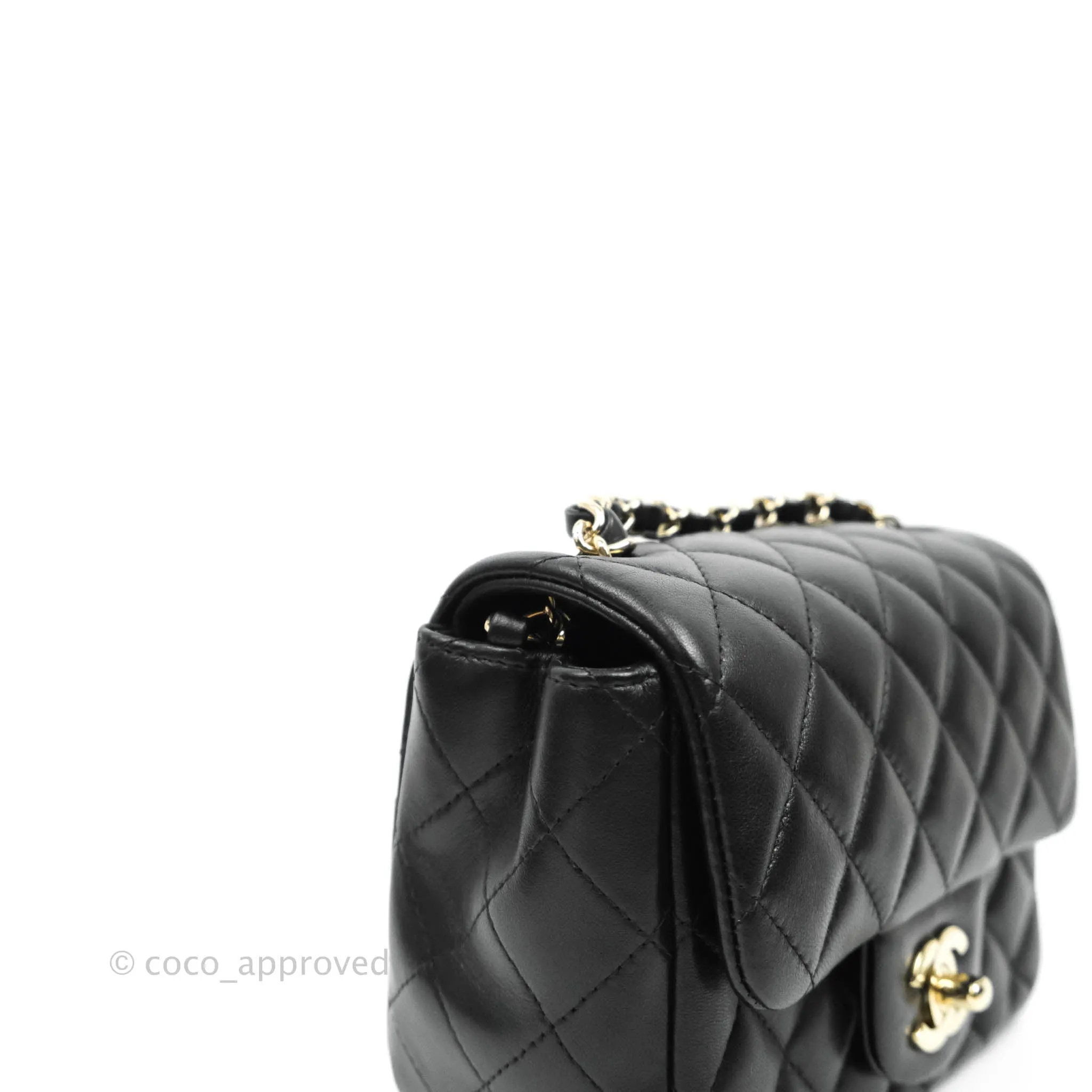 Chanel Quilted Mini Square Black Lambskin Gold Hardware