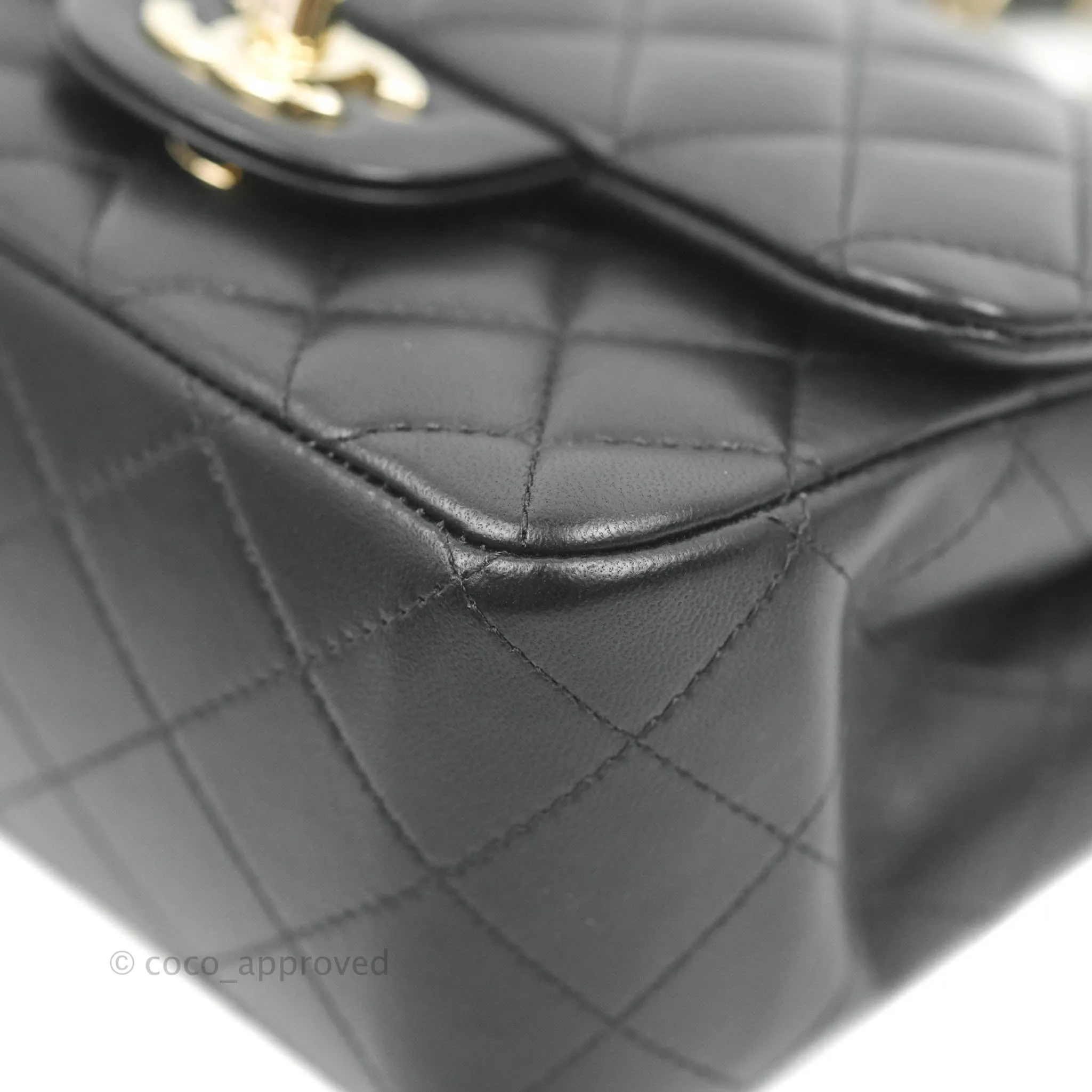 Chanel Quilted Mini Square Black Lambskin Gold Hardware