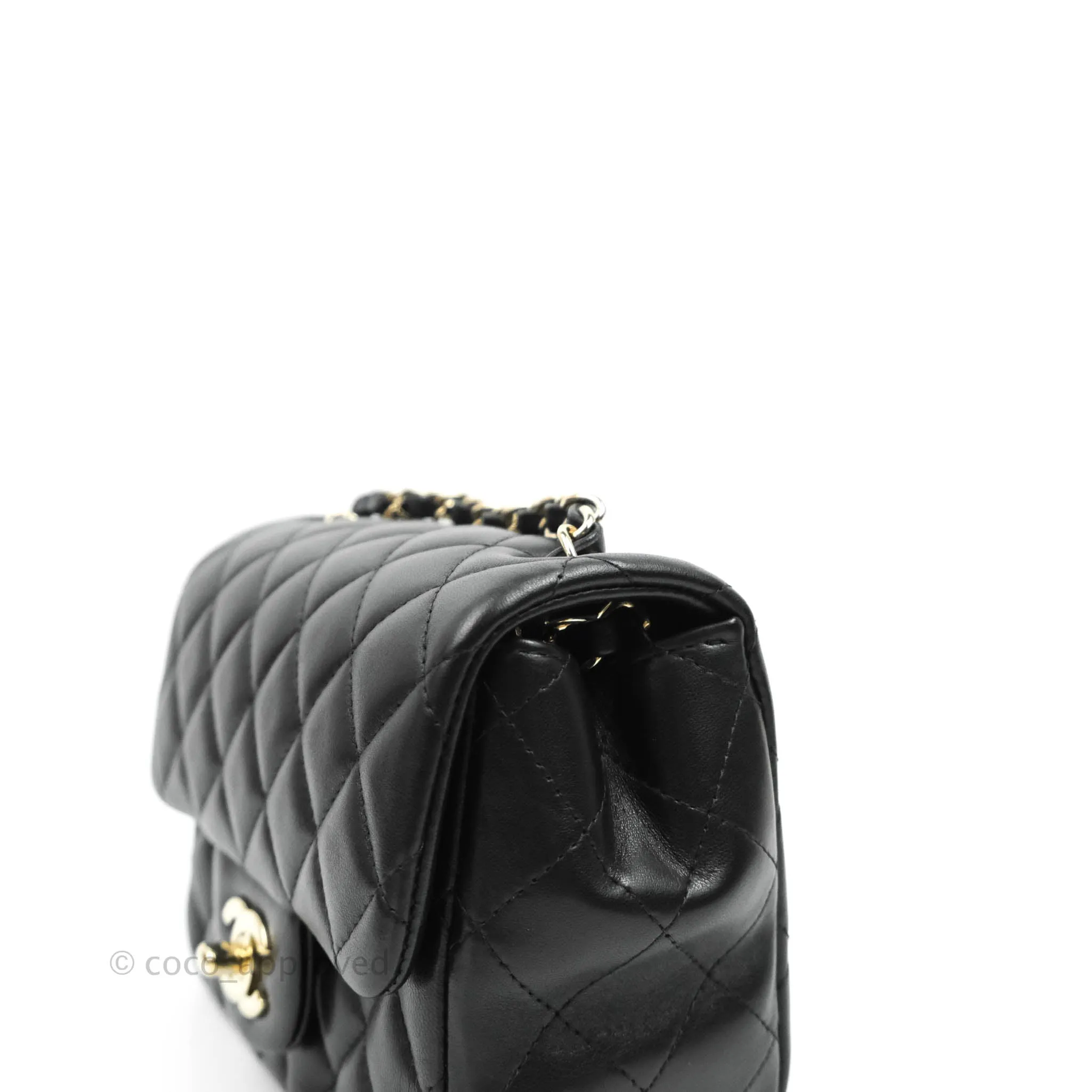 Chanel Quilted Mini Square Black Lambskin Gold Hardware