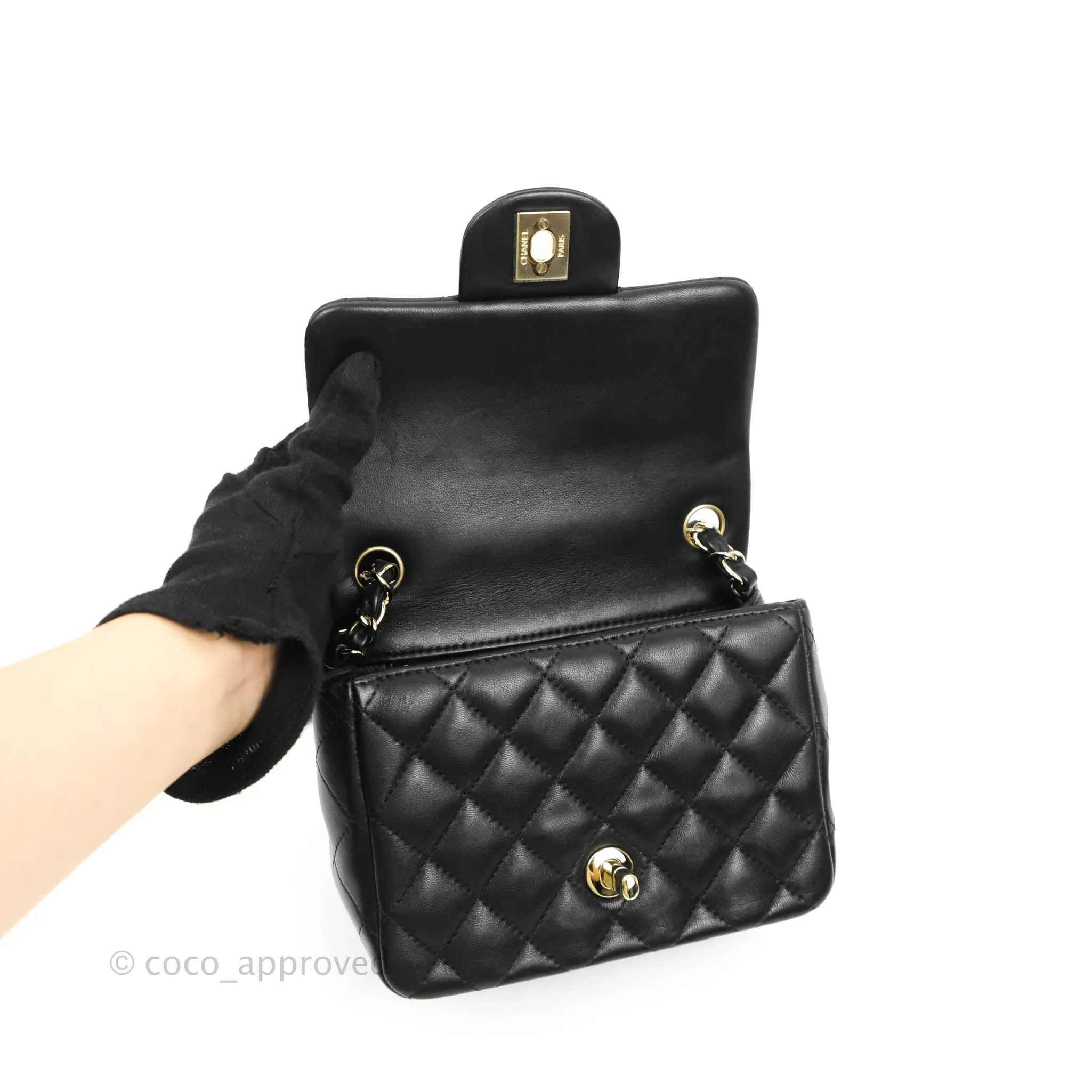 Chanel Quilted Mini Square Black Lambskin Gold Hardware