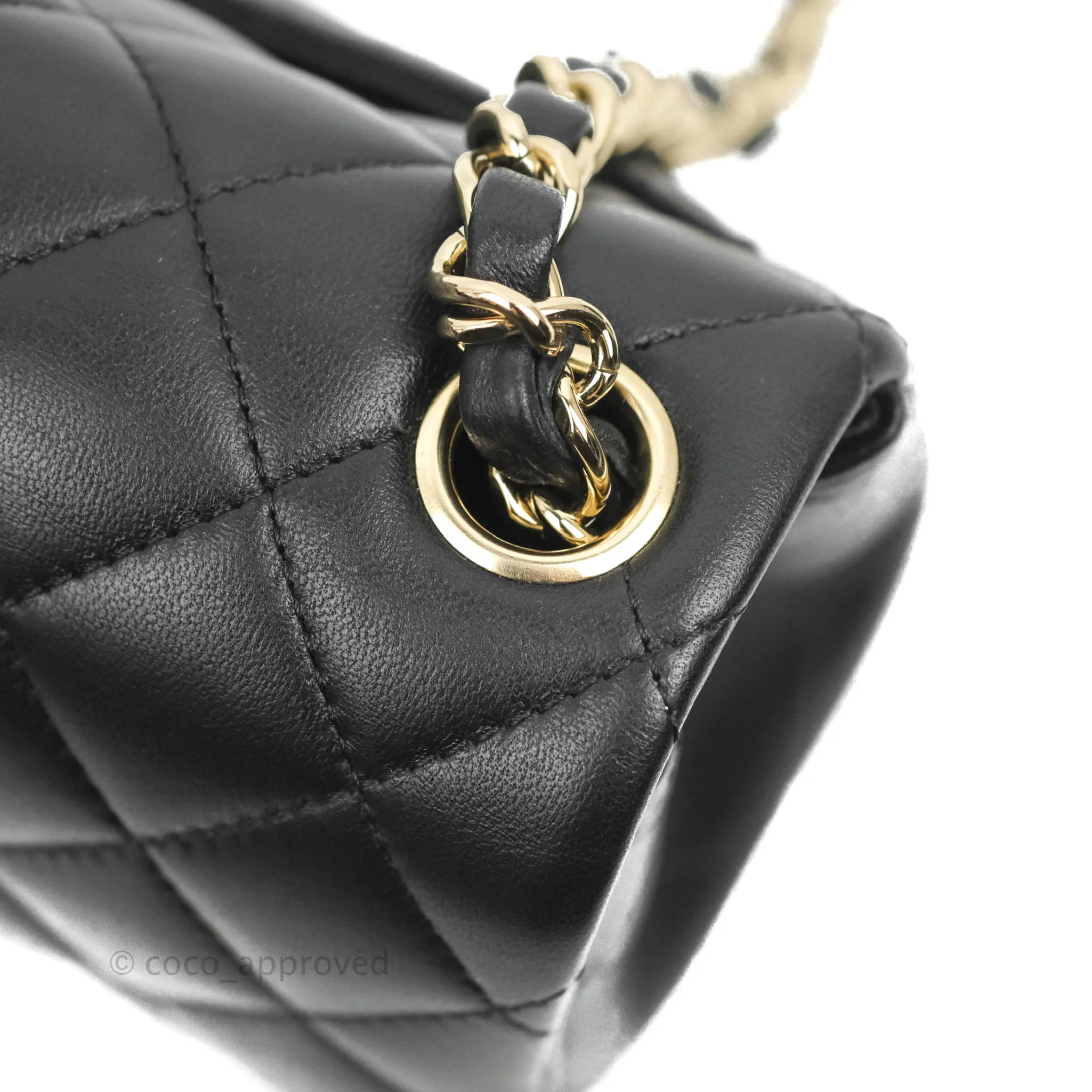 Chanel Quilted Mini Square Black Lambskin Gold Hardware