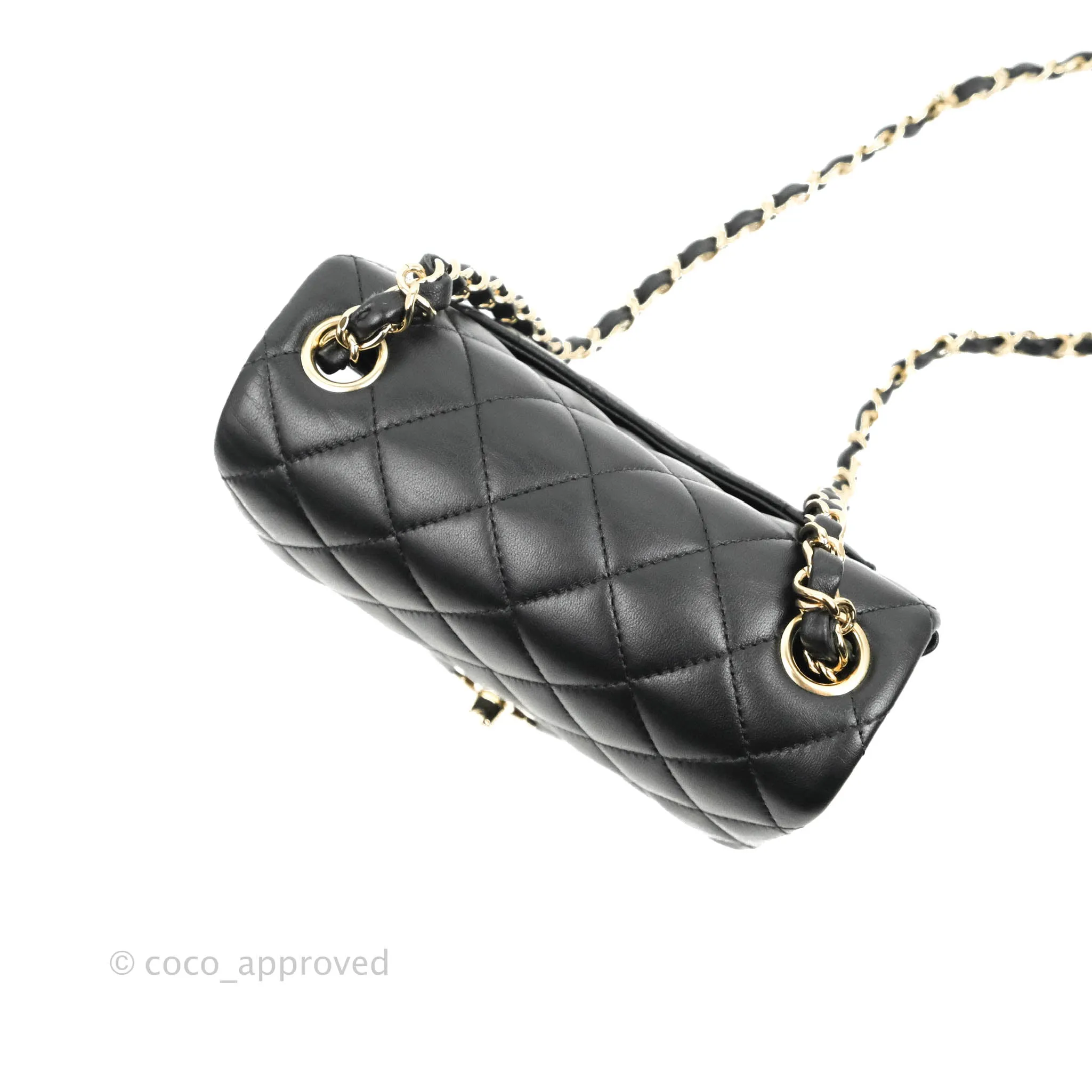Chanel Quilted Mini Square Black Lambskin Gold Hardware