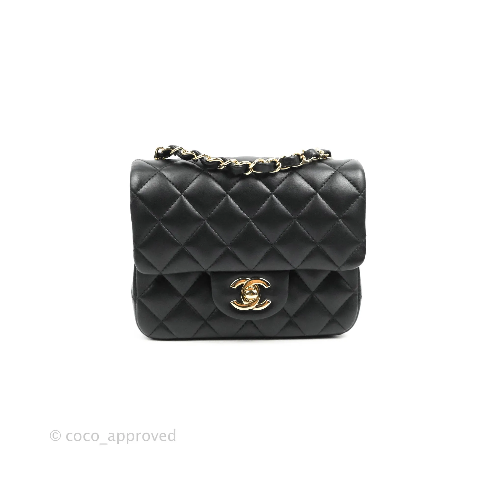 Chanel Quilted Mini Square Black Lambskin Gold Hardware