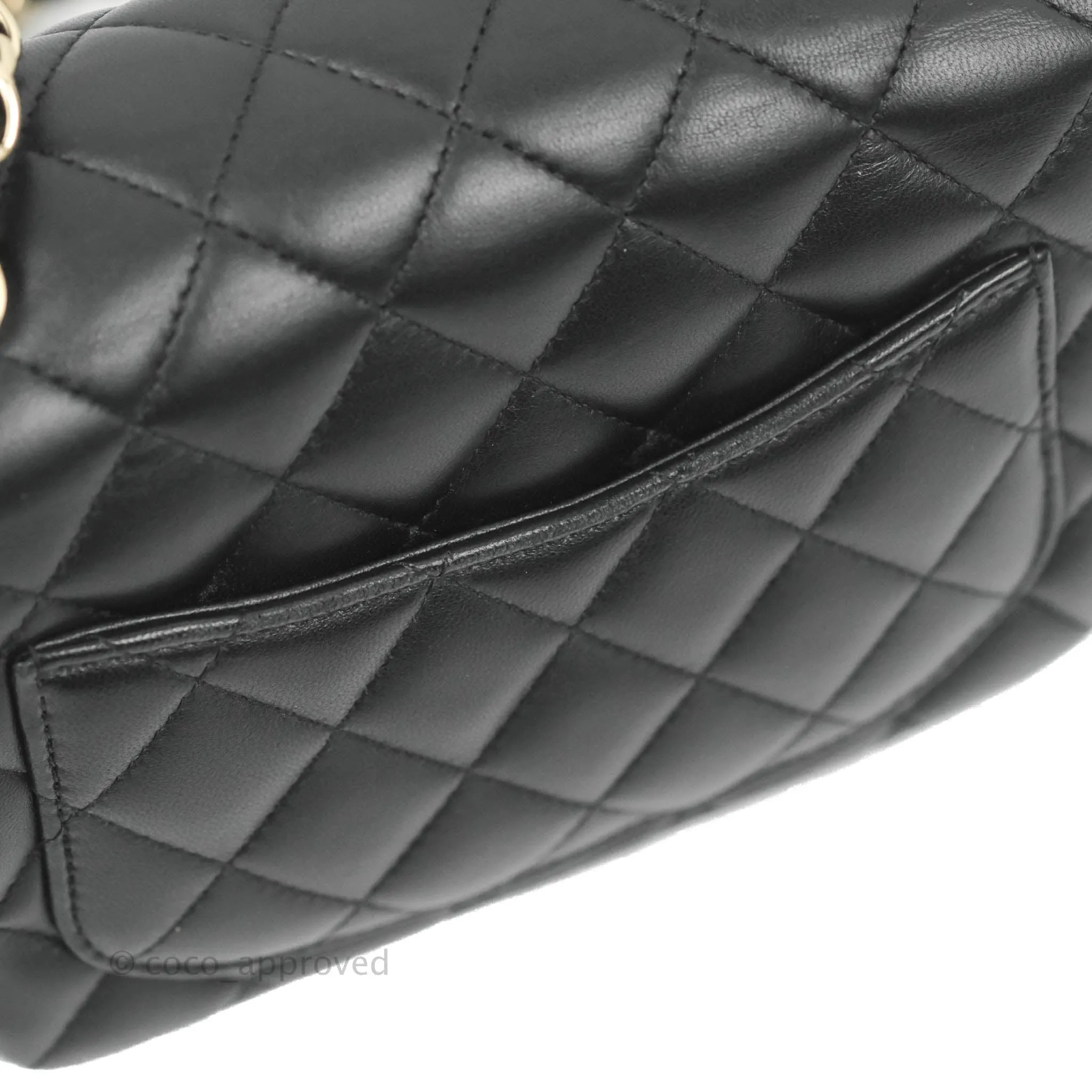 Chanel Quilted Mini Square Black Lambskin Gold Hardware
