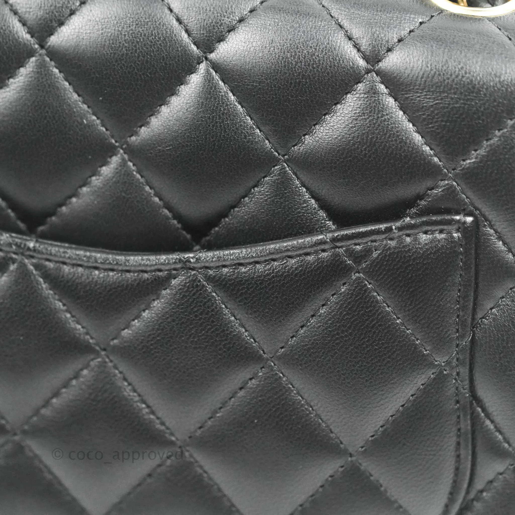 Chanel Quilted Mini Square Black Lambskin Gold Hardware