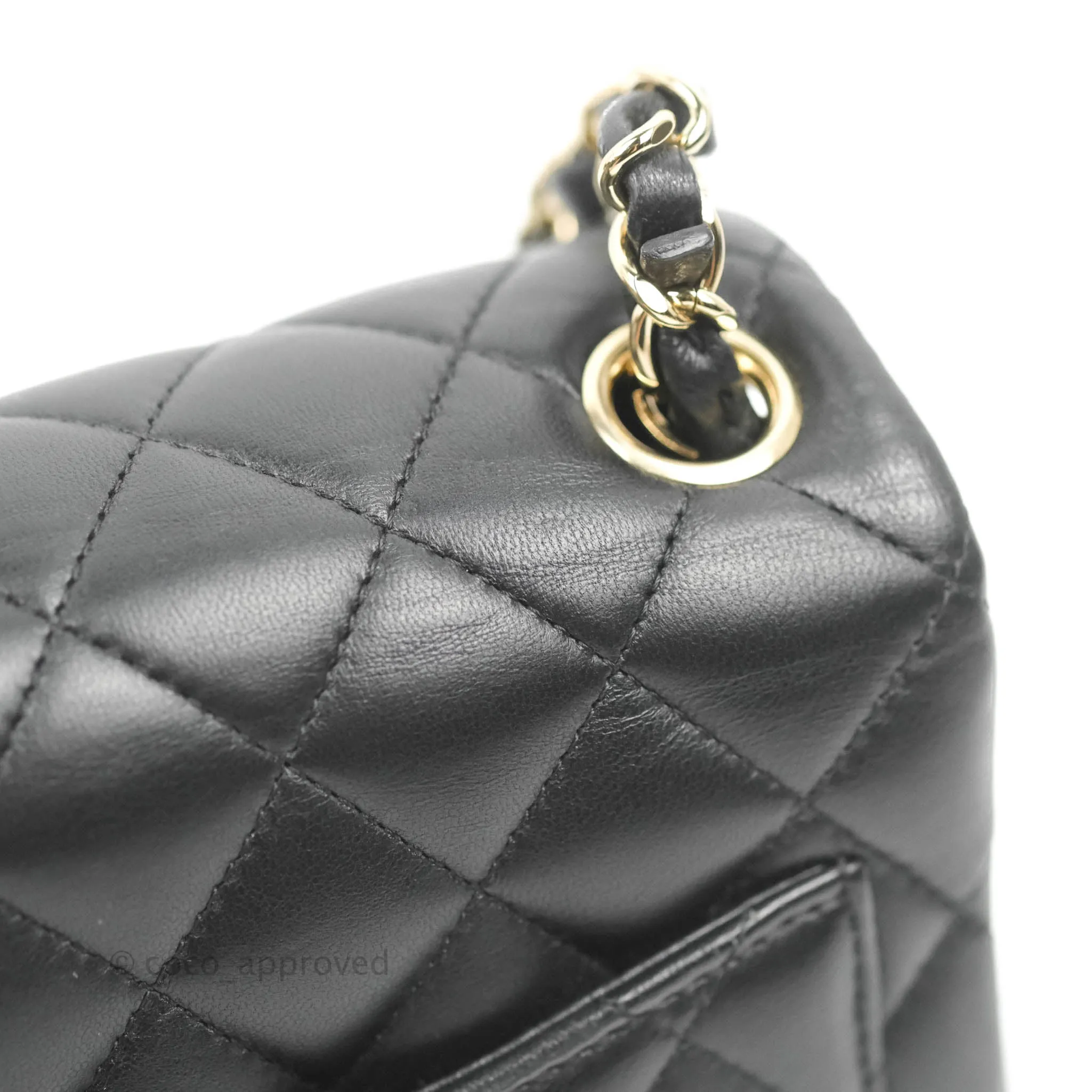 Chanel Quilted Mini Square Black Lambskin Gold Hardware