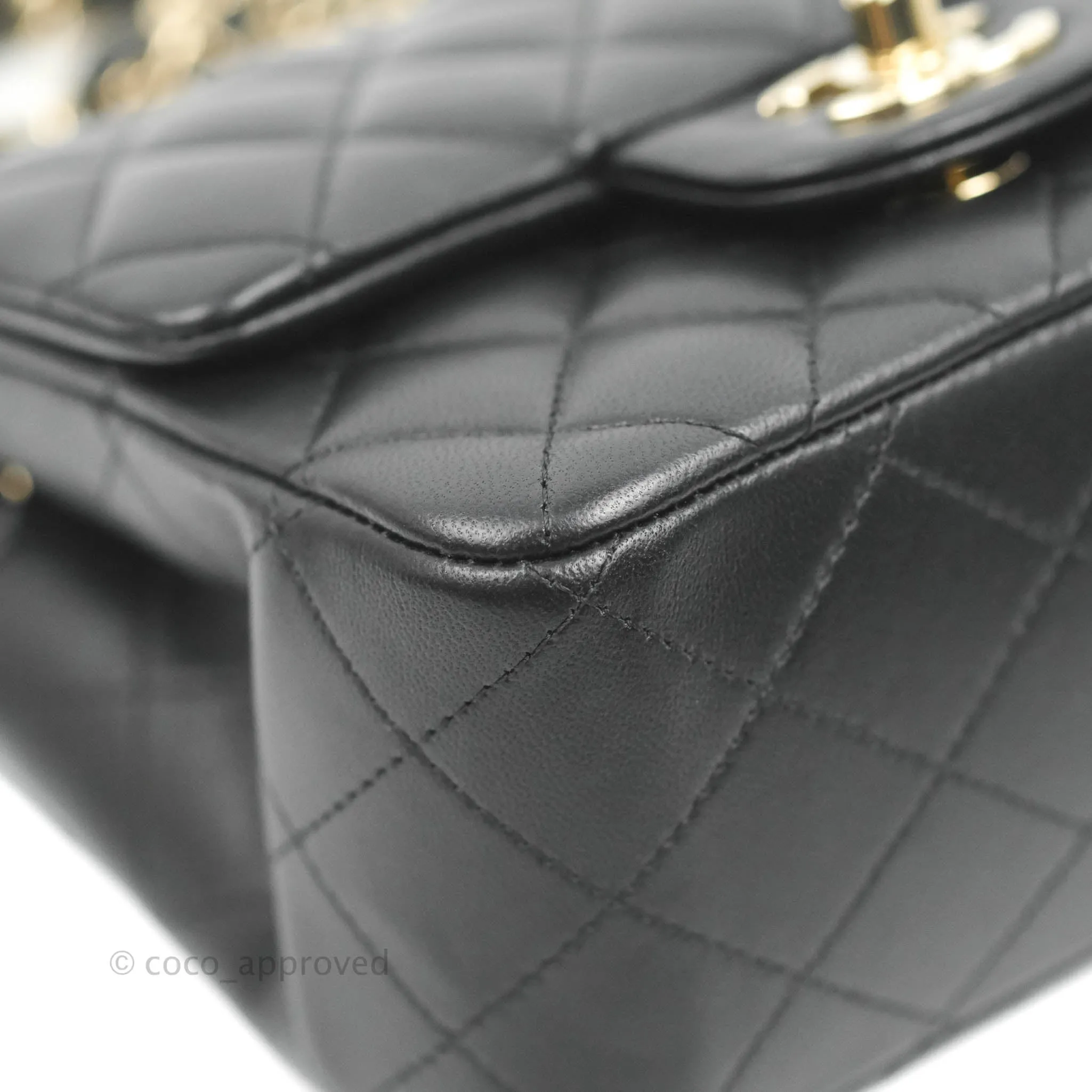 Chanel Quilted Mini Square Black Lambskin Gold Hardware