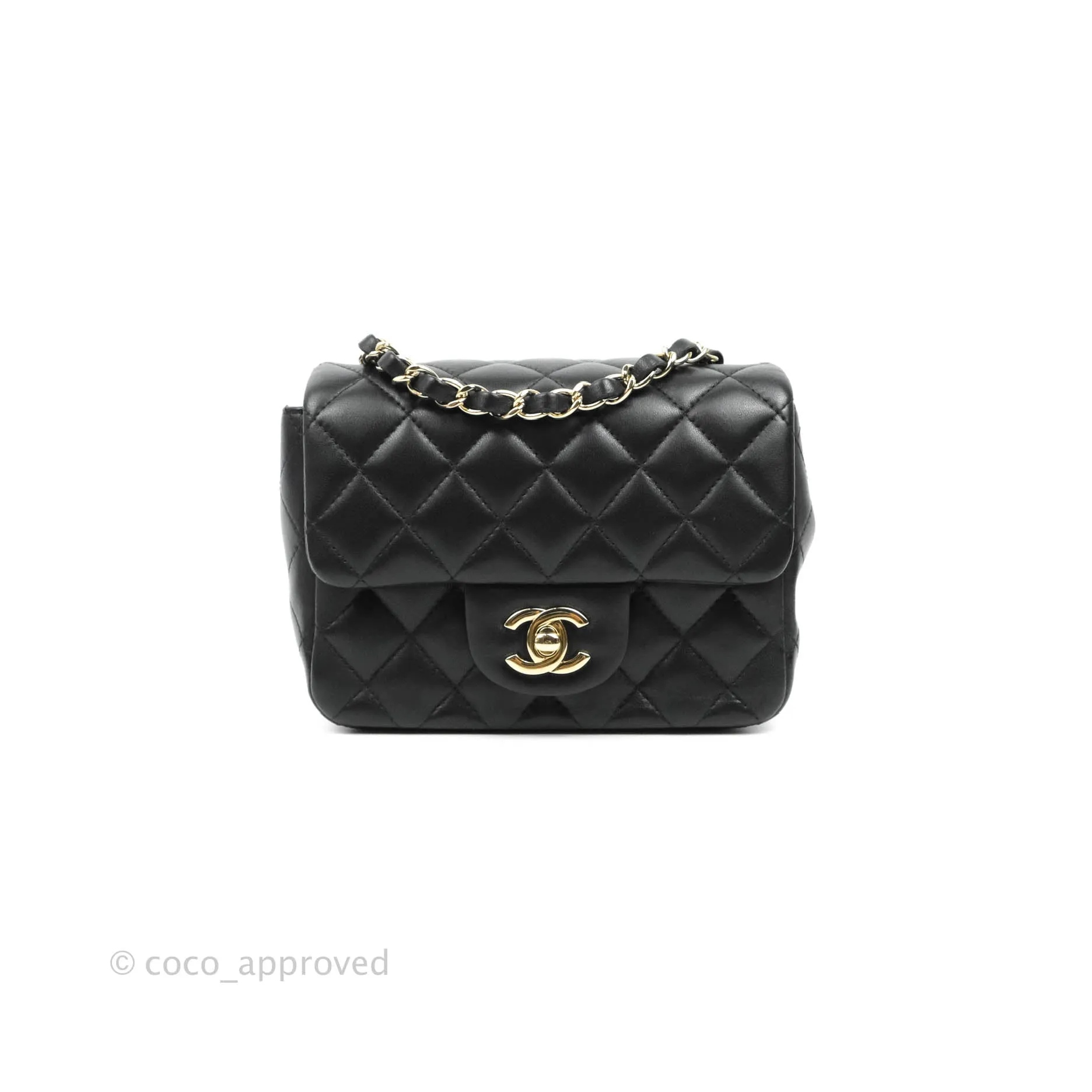 Chanel Quilted Mini Square Black Lambskin Gold Hardware