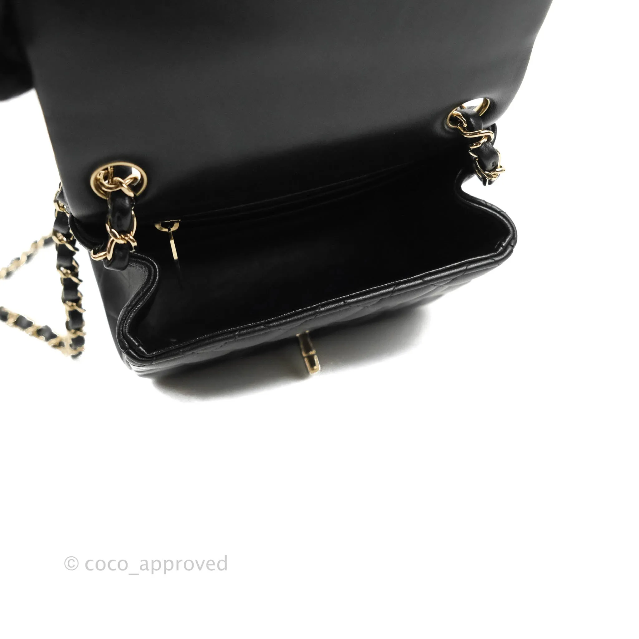 Chanel Quilted Mini Square Black Lambskin Gold Hardware