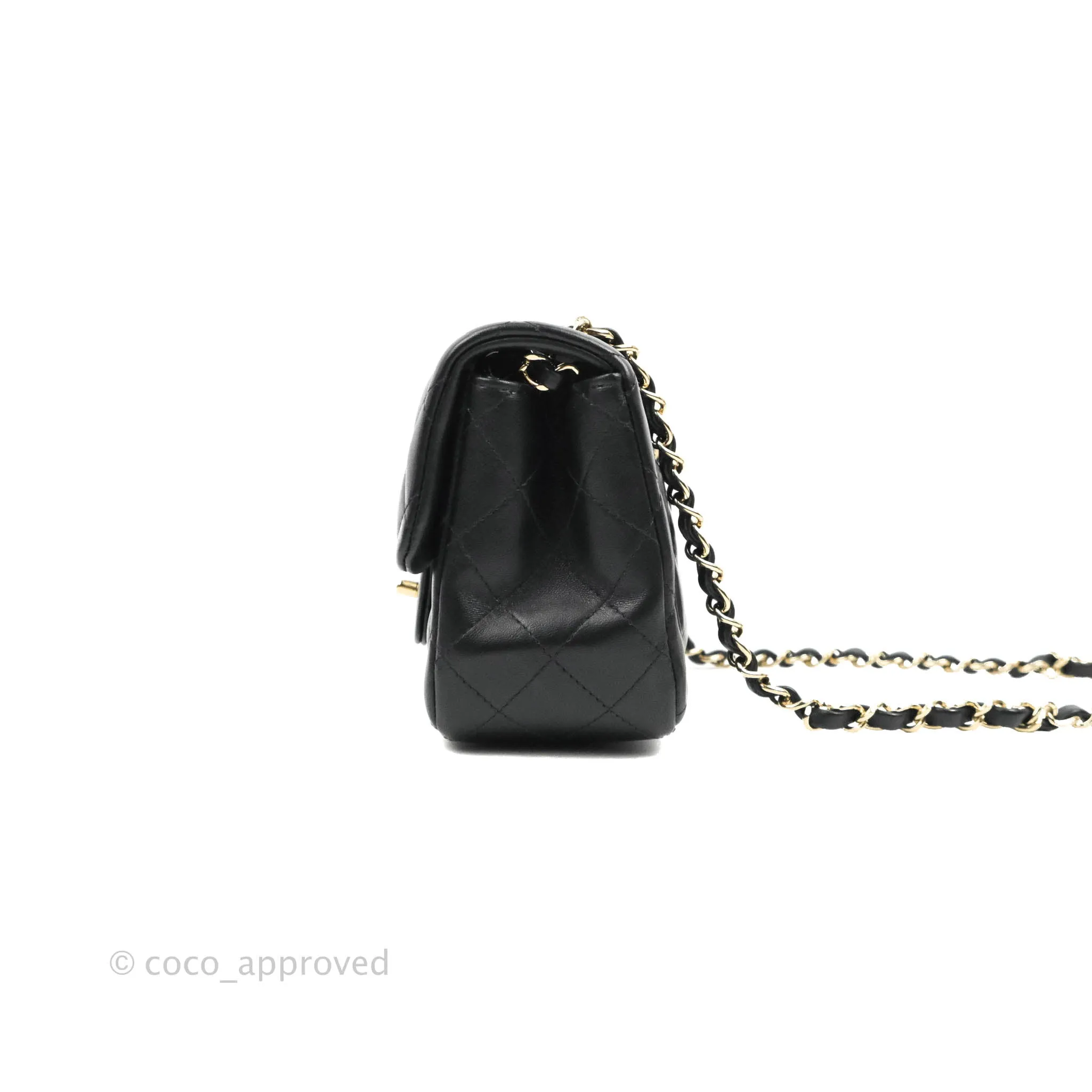 Chanel Quilted Mini Square Black Lambskin Gold Hardware
