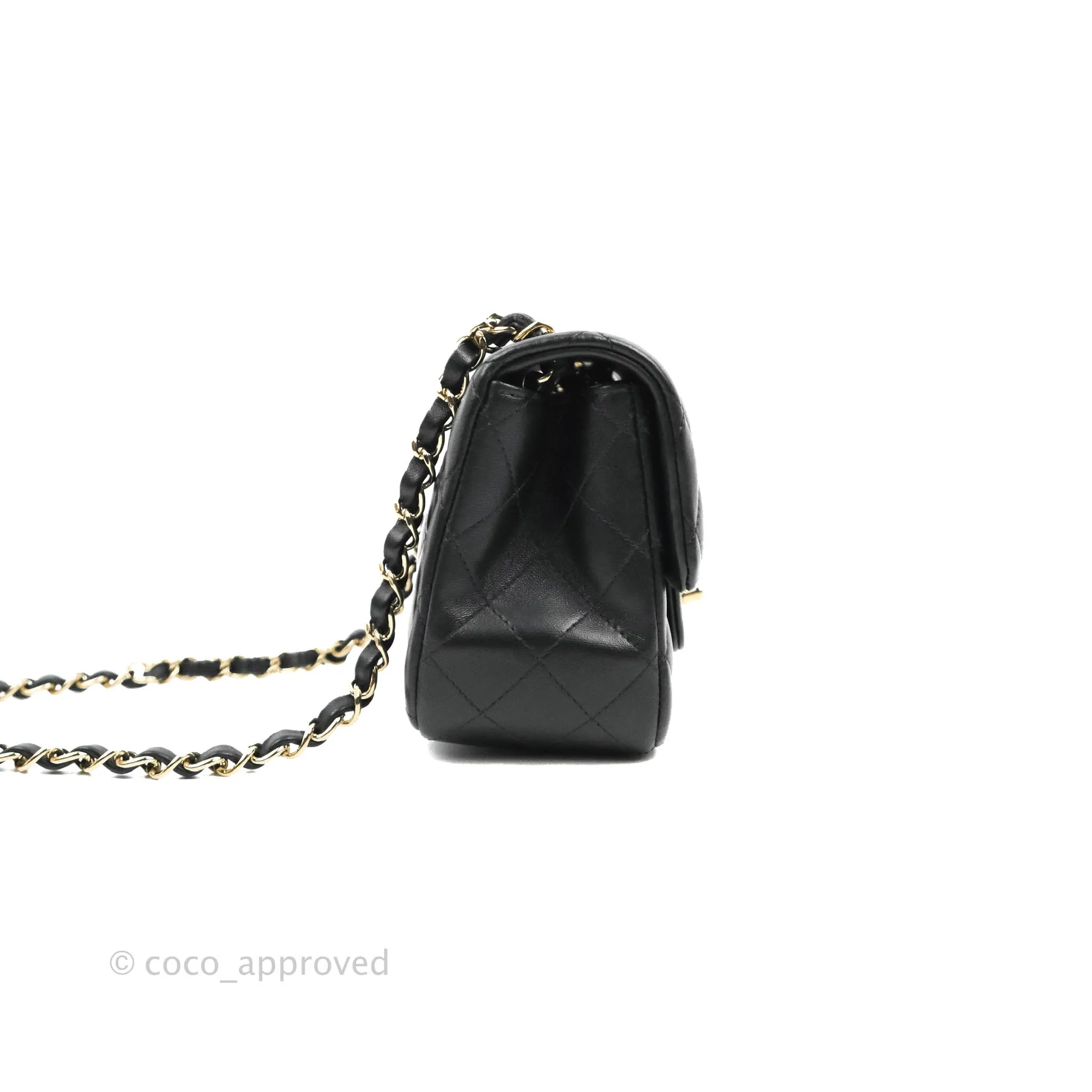 Chanel Quilted Mini Square Black Lambskin Gold Hardware