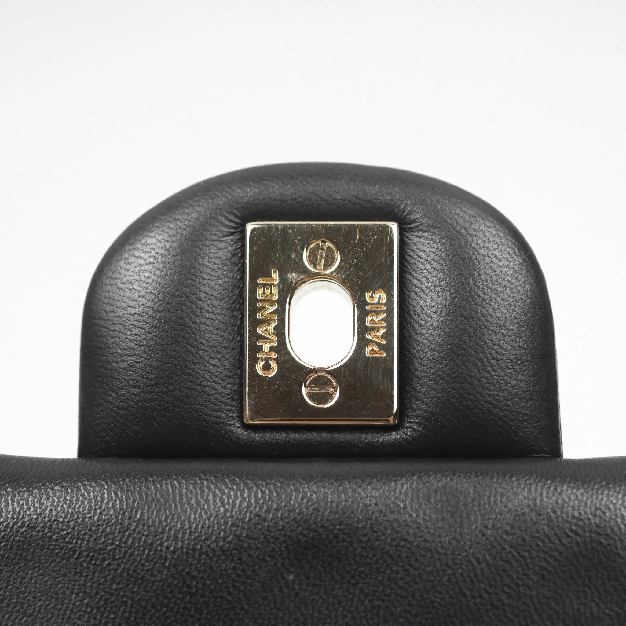 Chanel Quilted Mini Square Flap Black Lambskin Gold Hardware