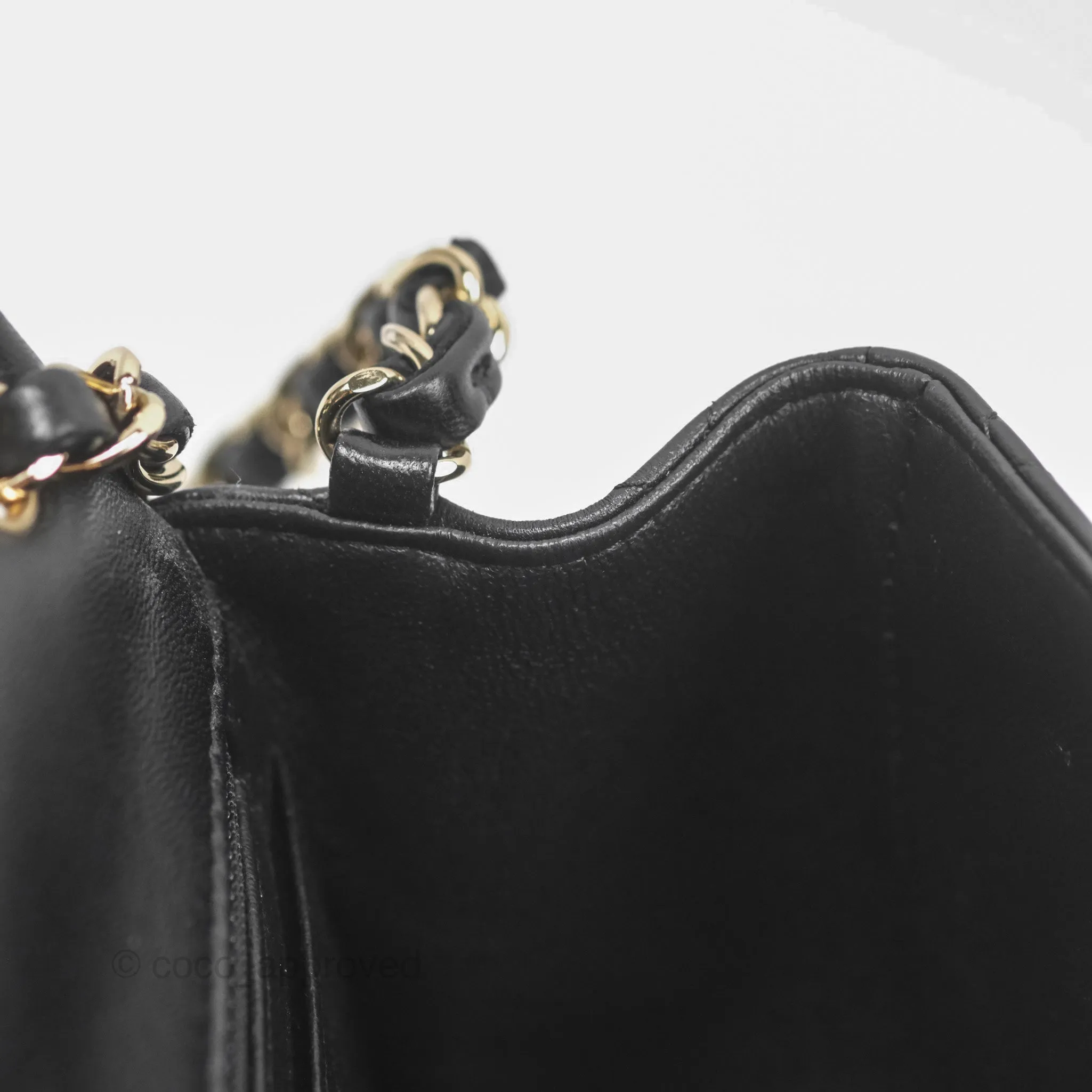 Chanel Quilted Mini Square Flap Black Lambskin Gold Hardware