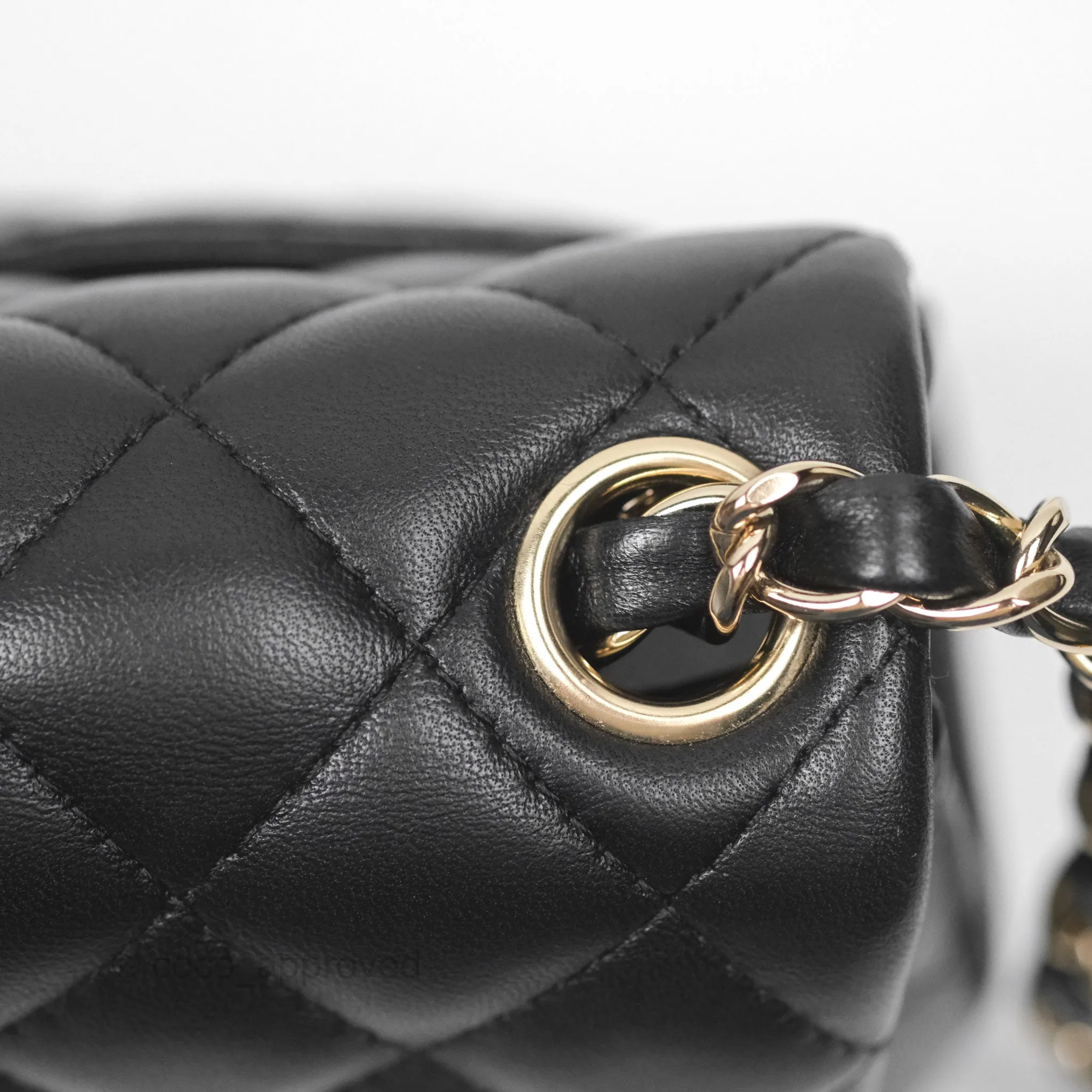 Chanel Quilted Mini Square Flap Black Lambskin Gold Hardware