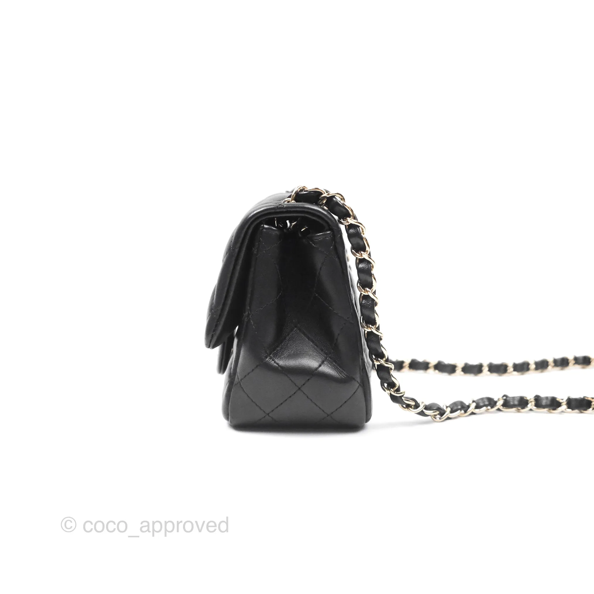 Chanel Quilted Mini Square Flap Black Lambskin Gold Hardware