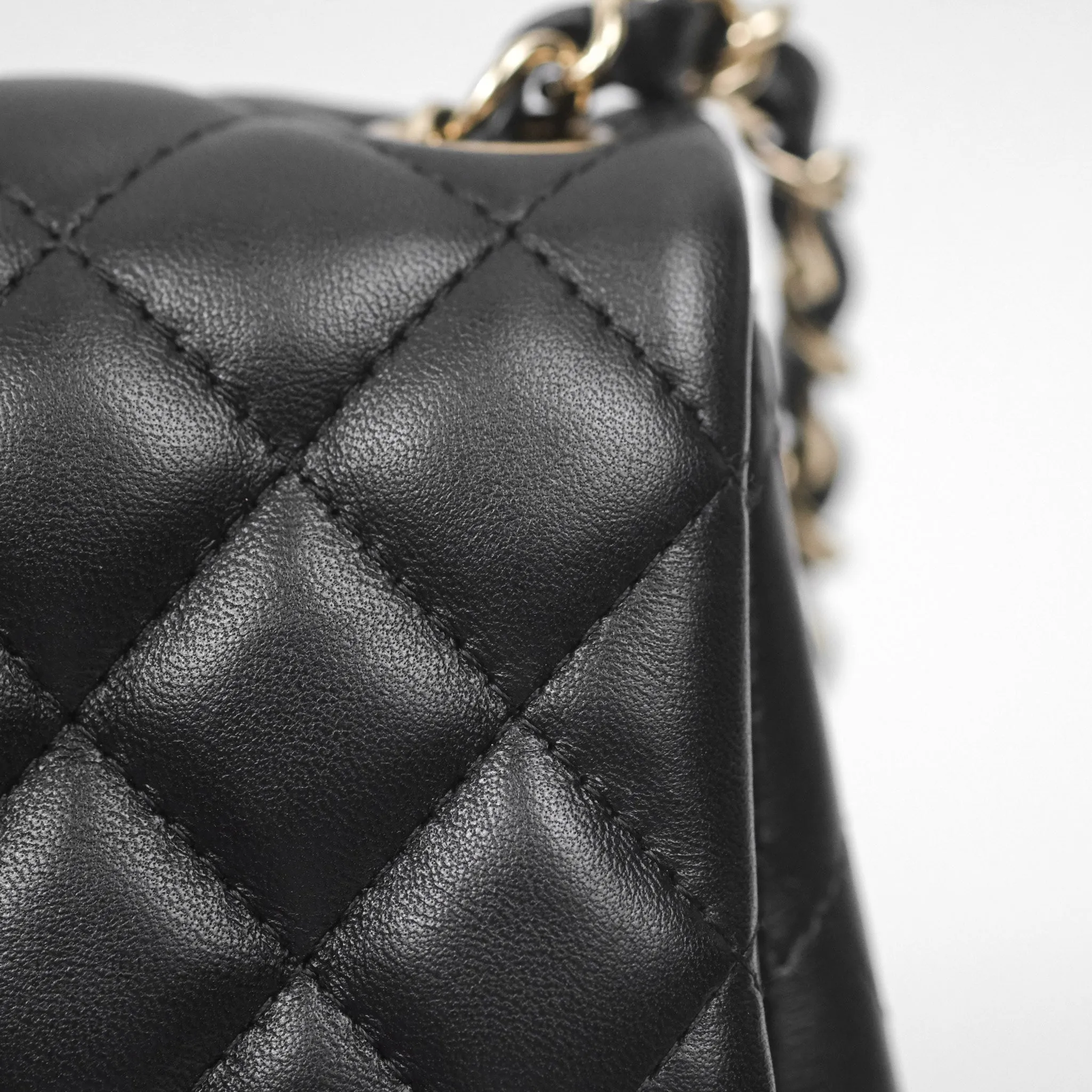 Chanel Quilted Mini Square Flap Black Lambskin Gold Hardware