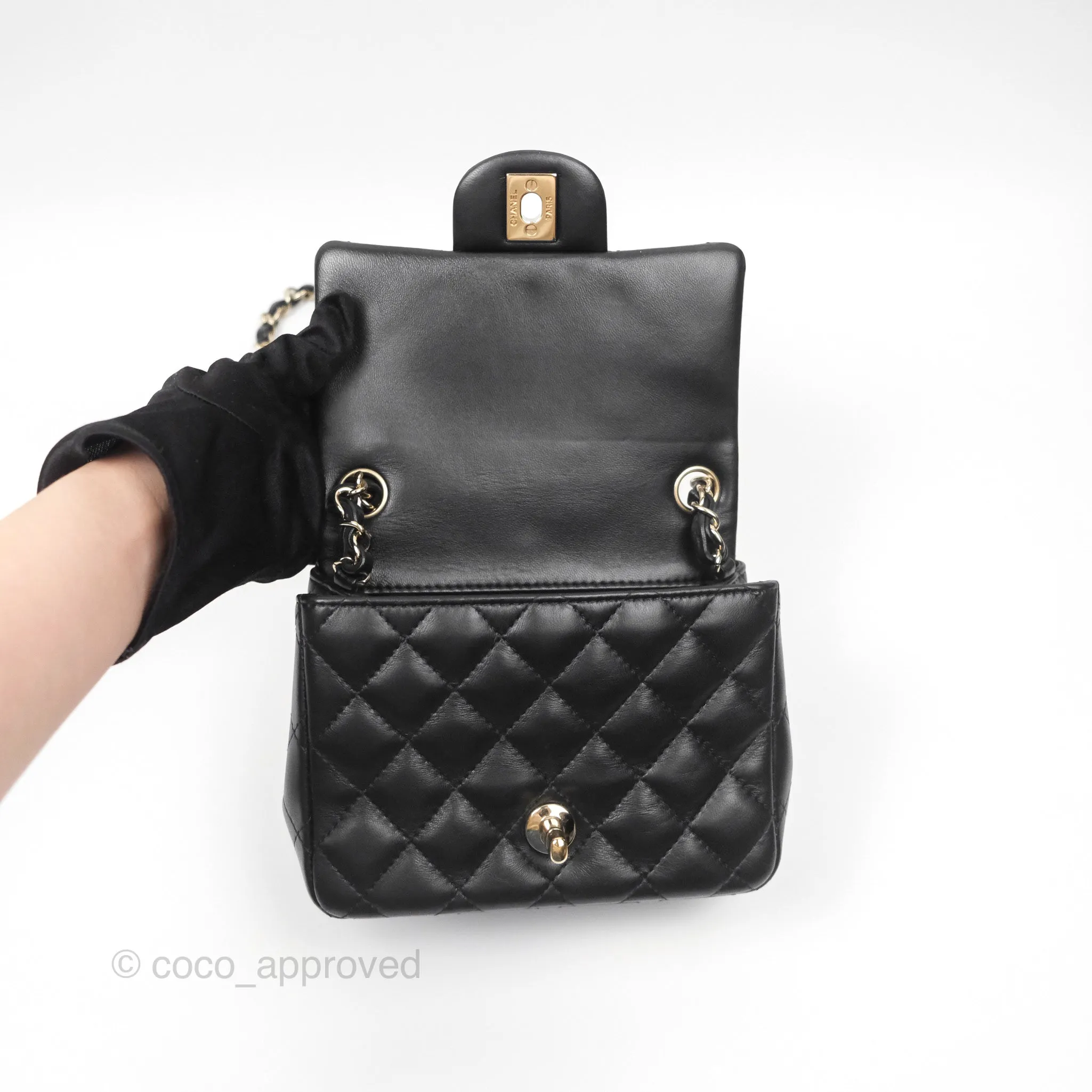Chanel Quilted Mini Square Flap Black Lambskin Gold Hardware