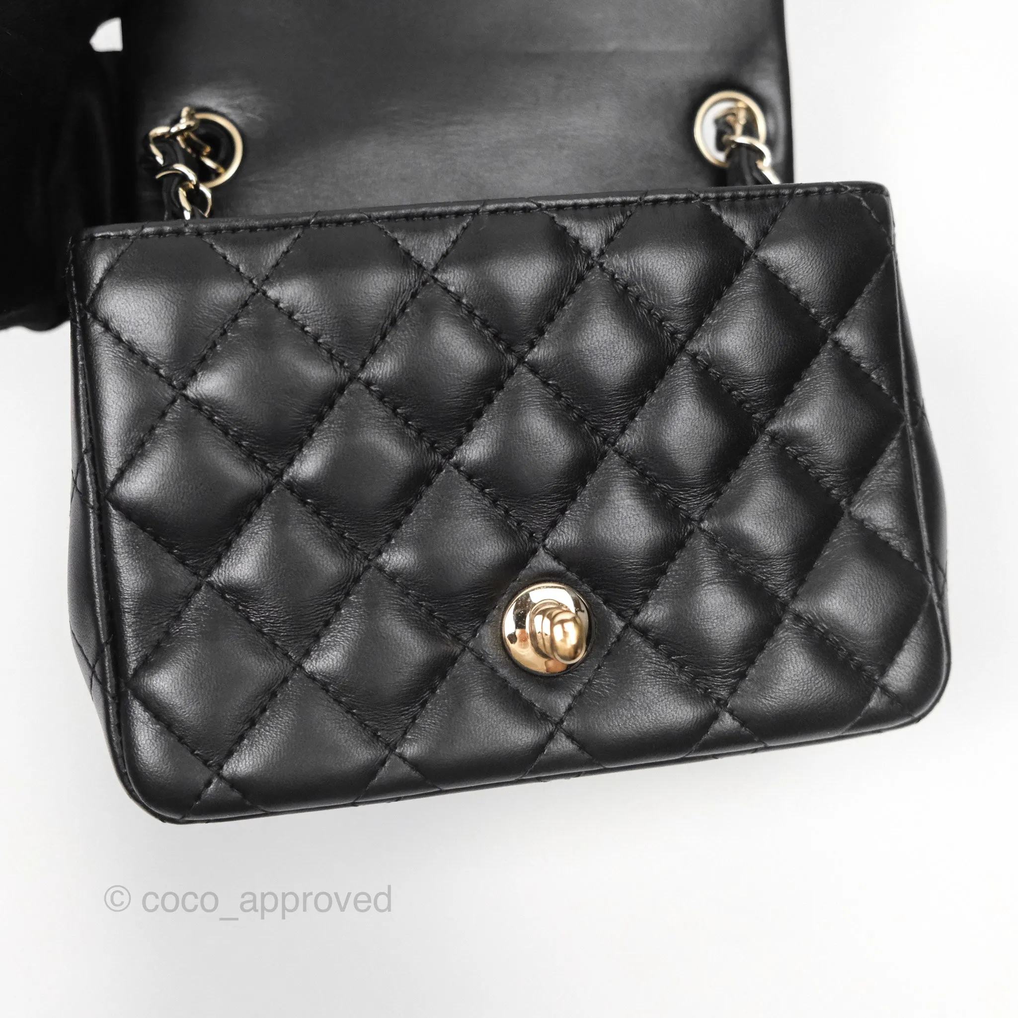 Chanel Quilted Mini Square Flap Black Lambskin Gold Hardware