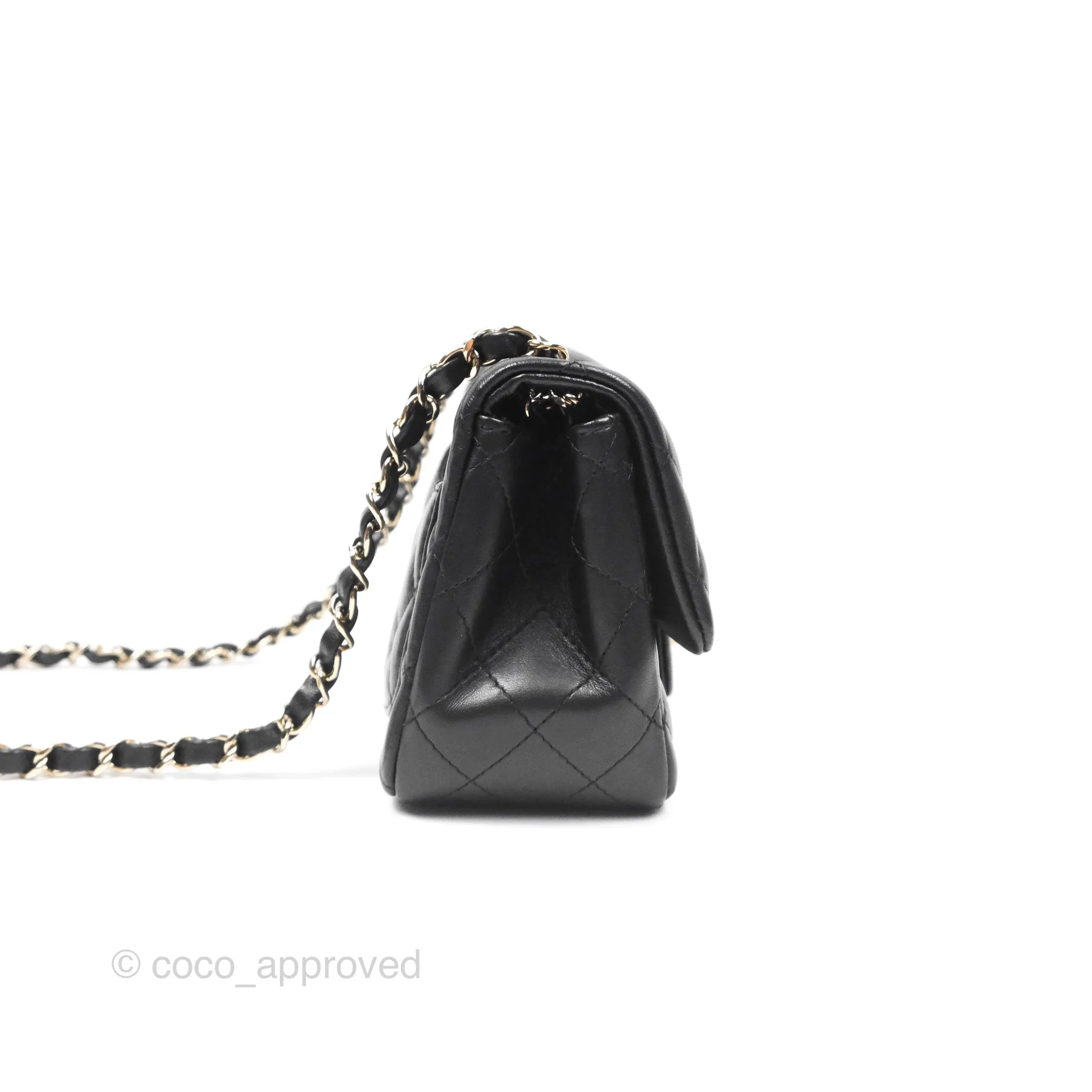 Chanel Quilted Mini Square Flap Black Lambskin Gold Hardware