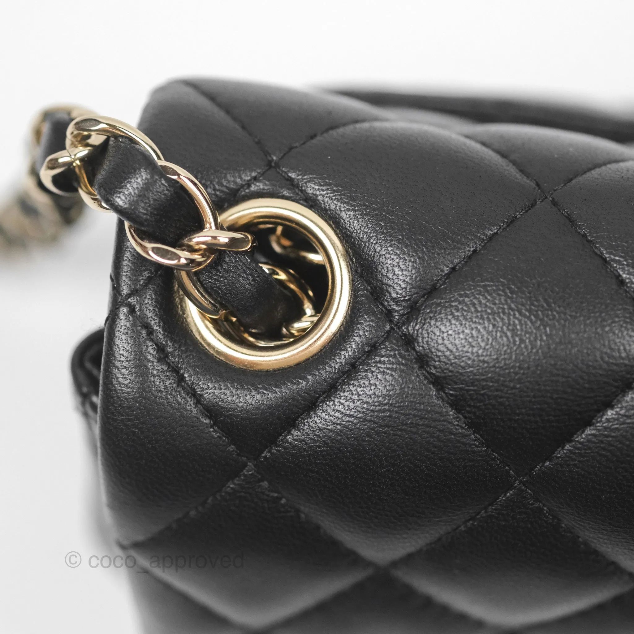Chanel Quilted Mini Square Flap Black Lambskin Gold Hardware
