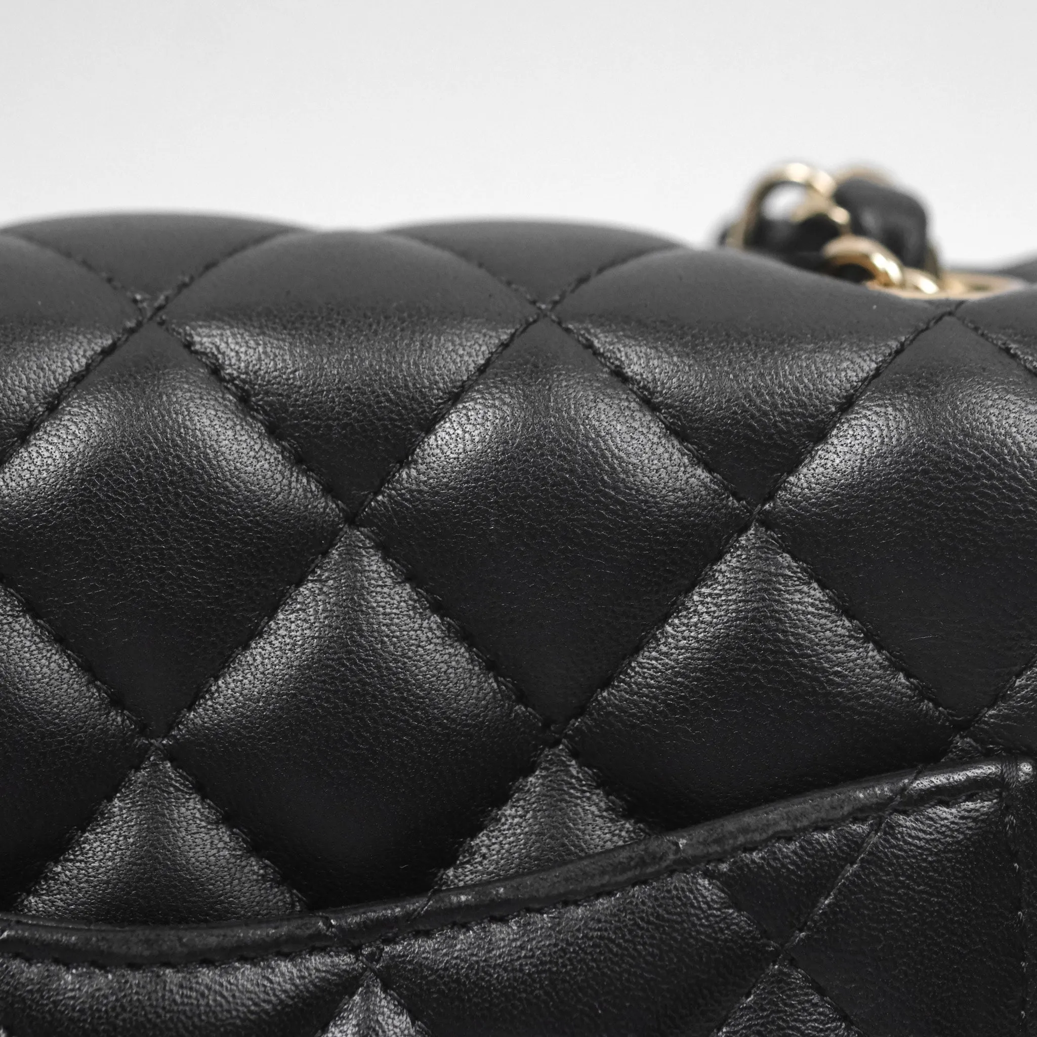 Chanel Quilted Mini Square Flap Black Lambskin Gold Hardware