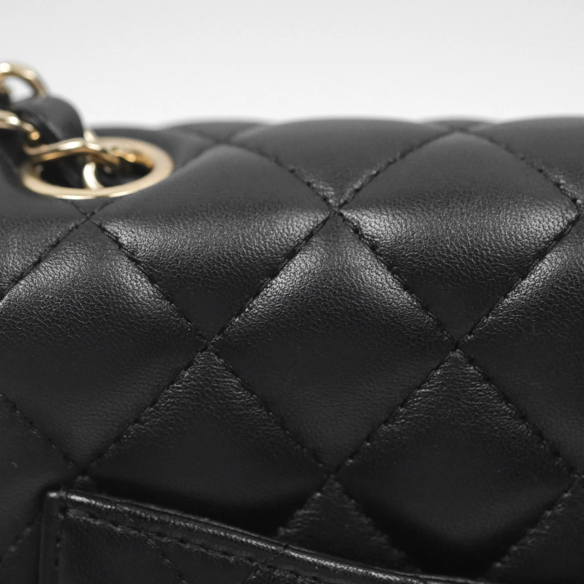 Chanel Quilted Mini Square Flap Black Lambskin Gold Hardware