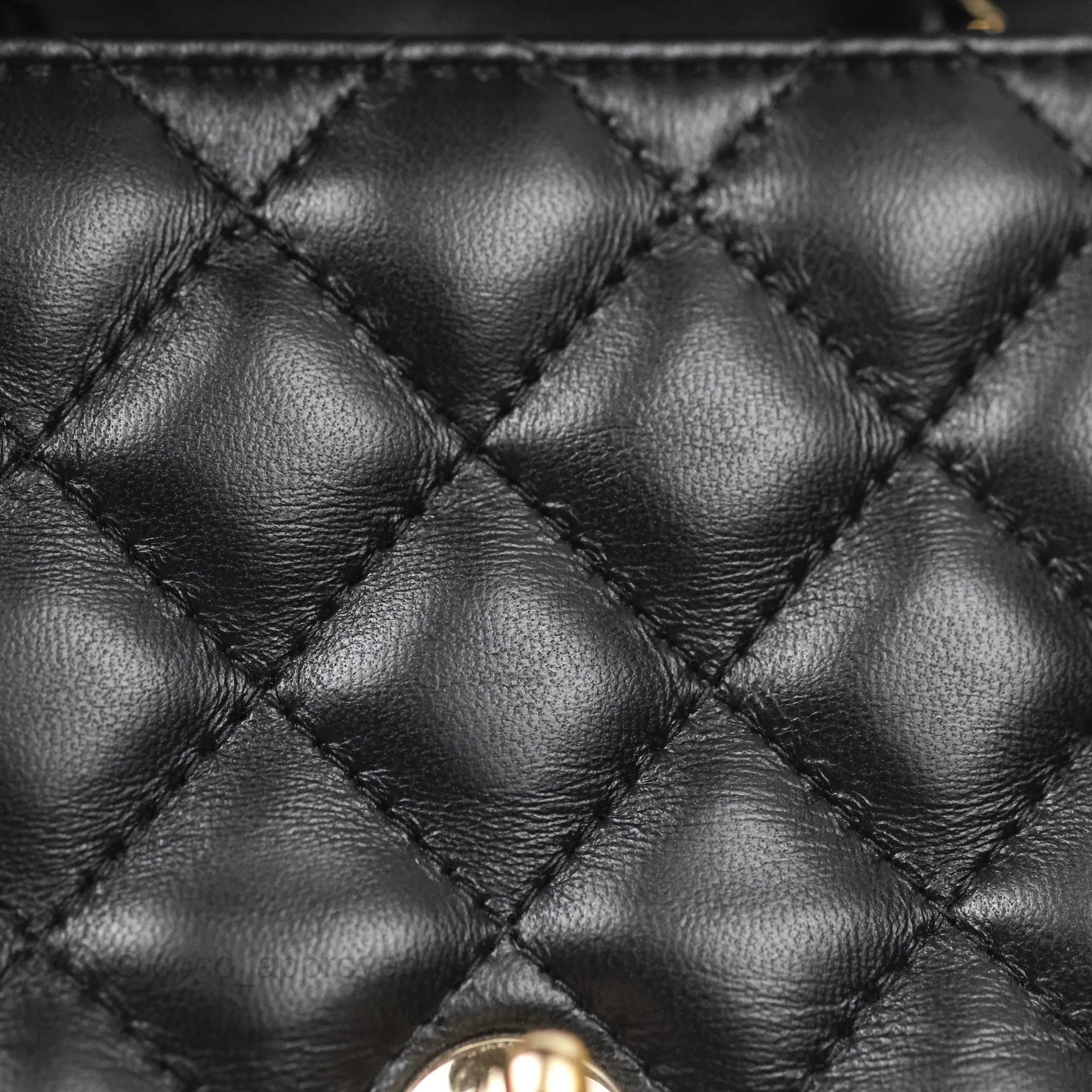 Chanel Quilted Mini Square Flap Black Lambskin Gold Hardware