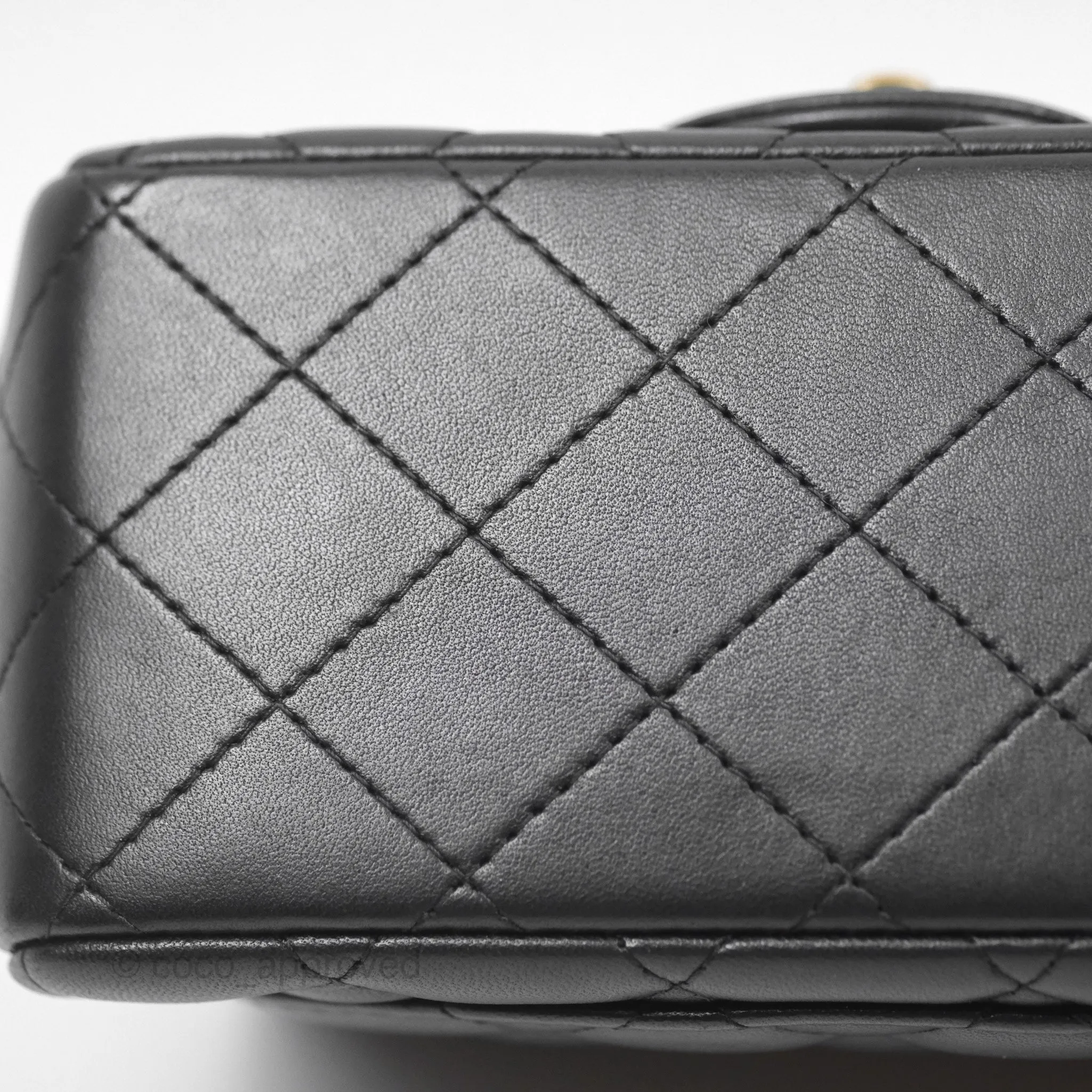Chanel Quilted Mini Square Flap Black Lambskin Gold Hardware