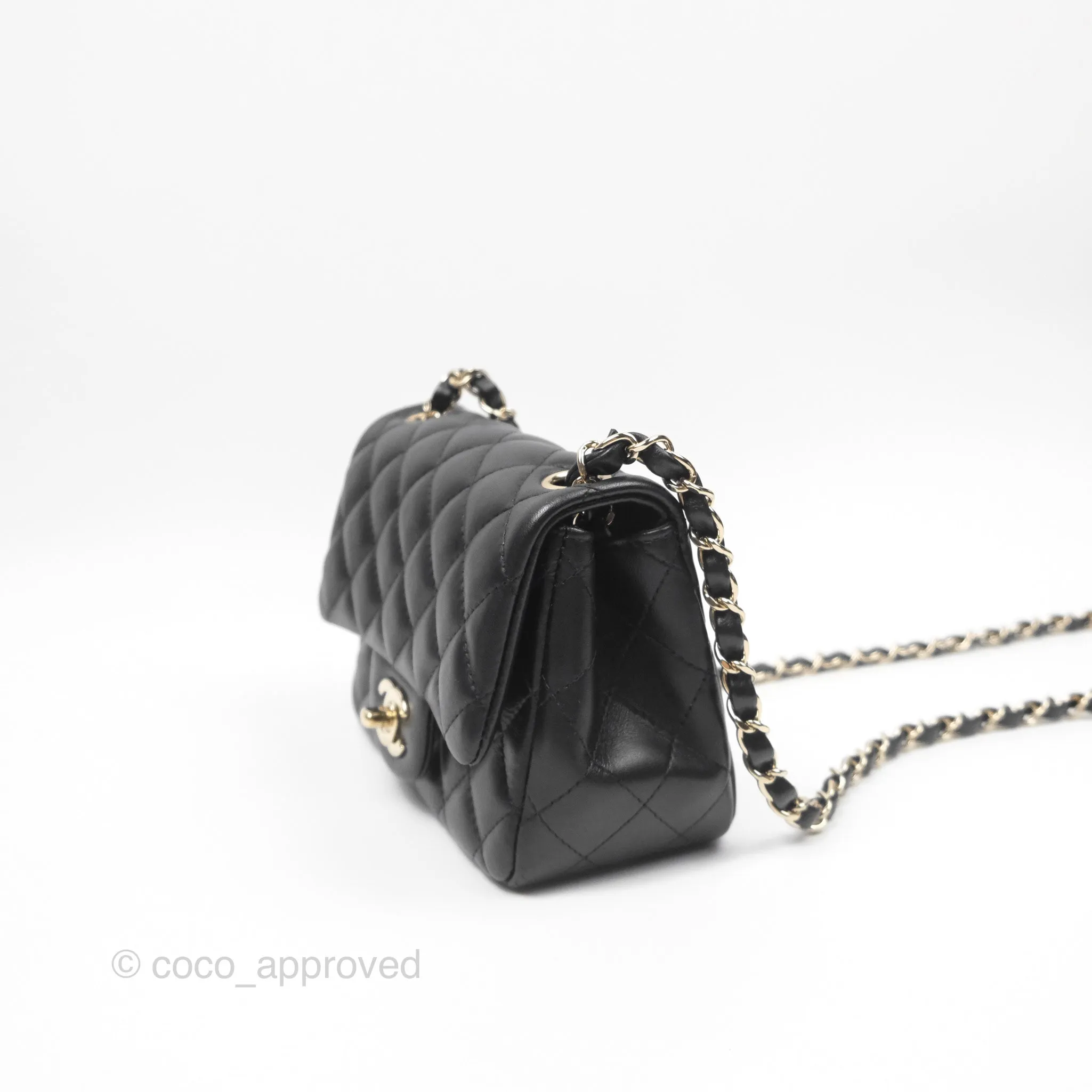 Chanel Quilted Mini Square Flap Black Lambskin Gold Hardware