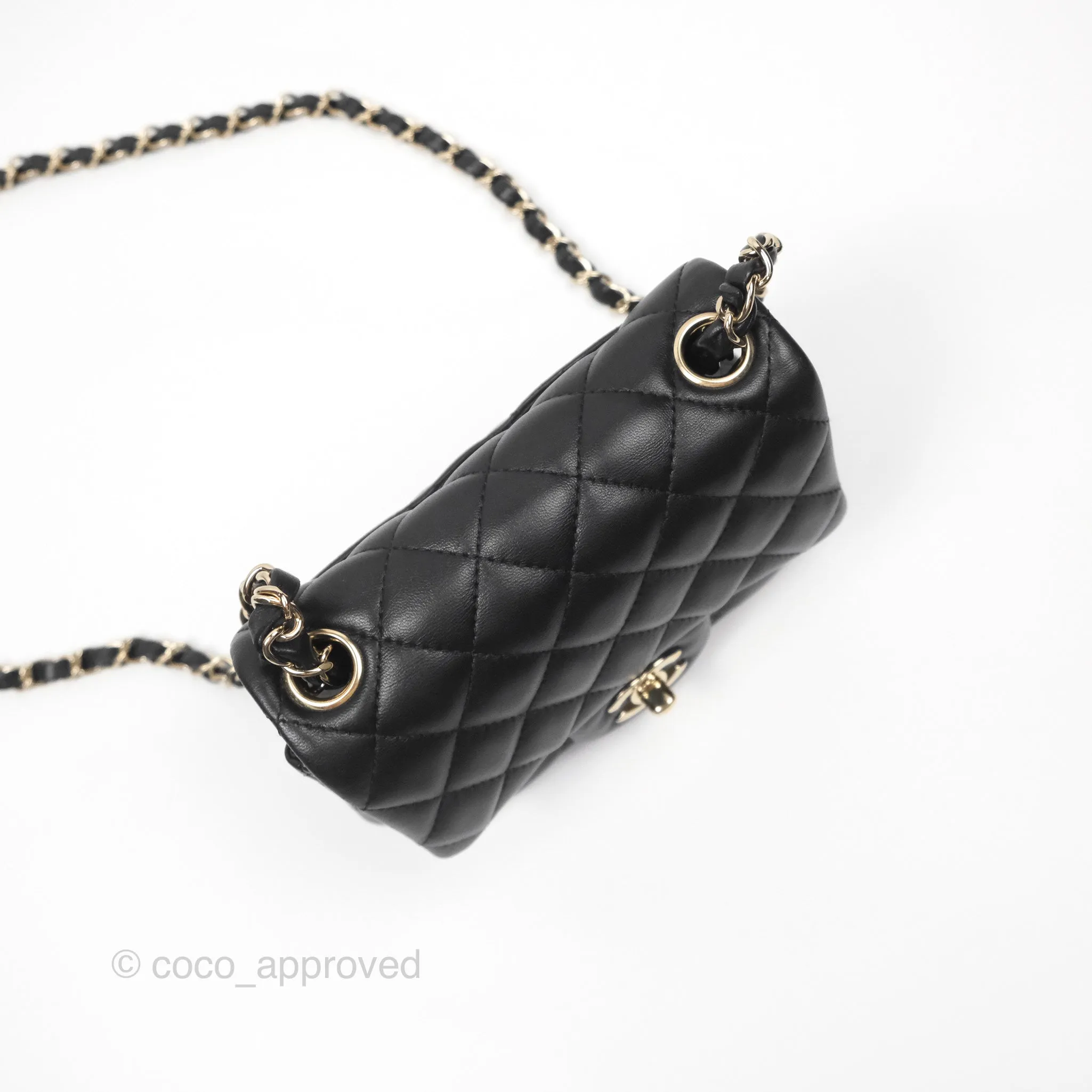 Chanel Quilted Mini Square Flap Black Lambskin Gold Hardware