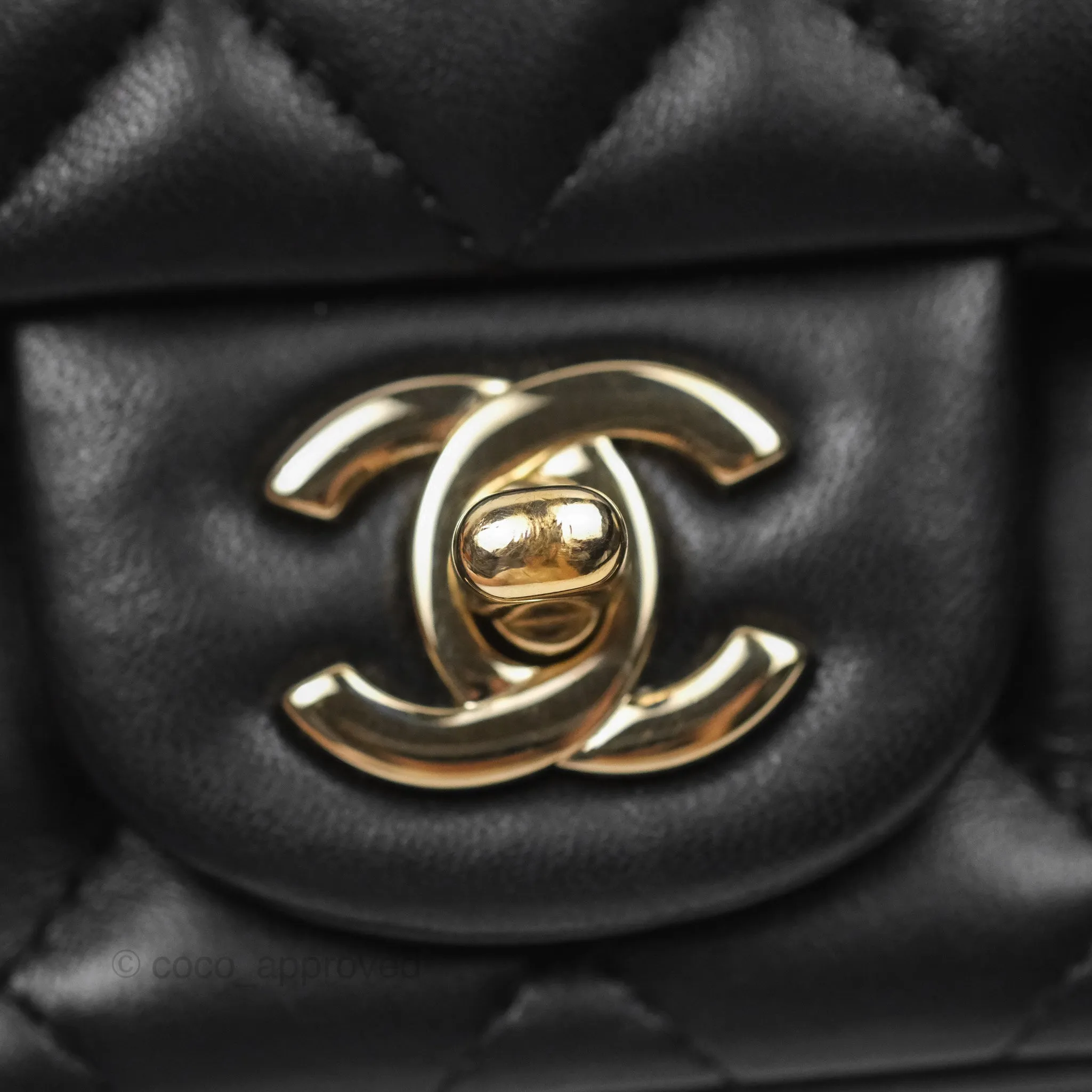 Chanel Quilted Mini Square Flap Black Lambskin Gold Hardware