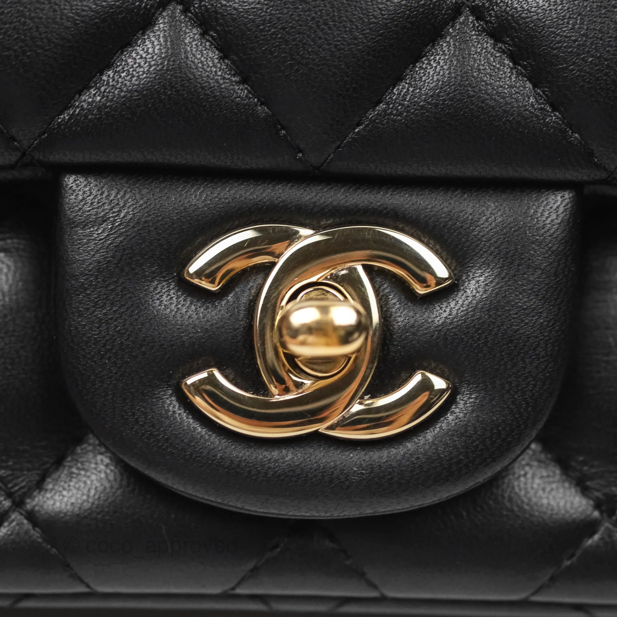 Chanel Quilted Mini Square Flap Black Lambskin Gold Hardware