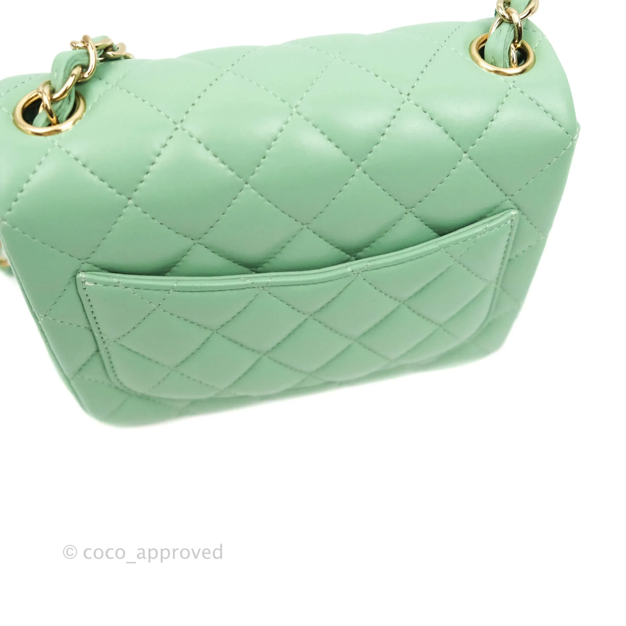 Chanel Quilted Mini Square Green Lambskin Gold Hardware