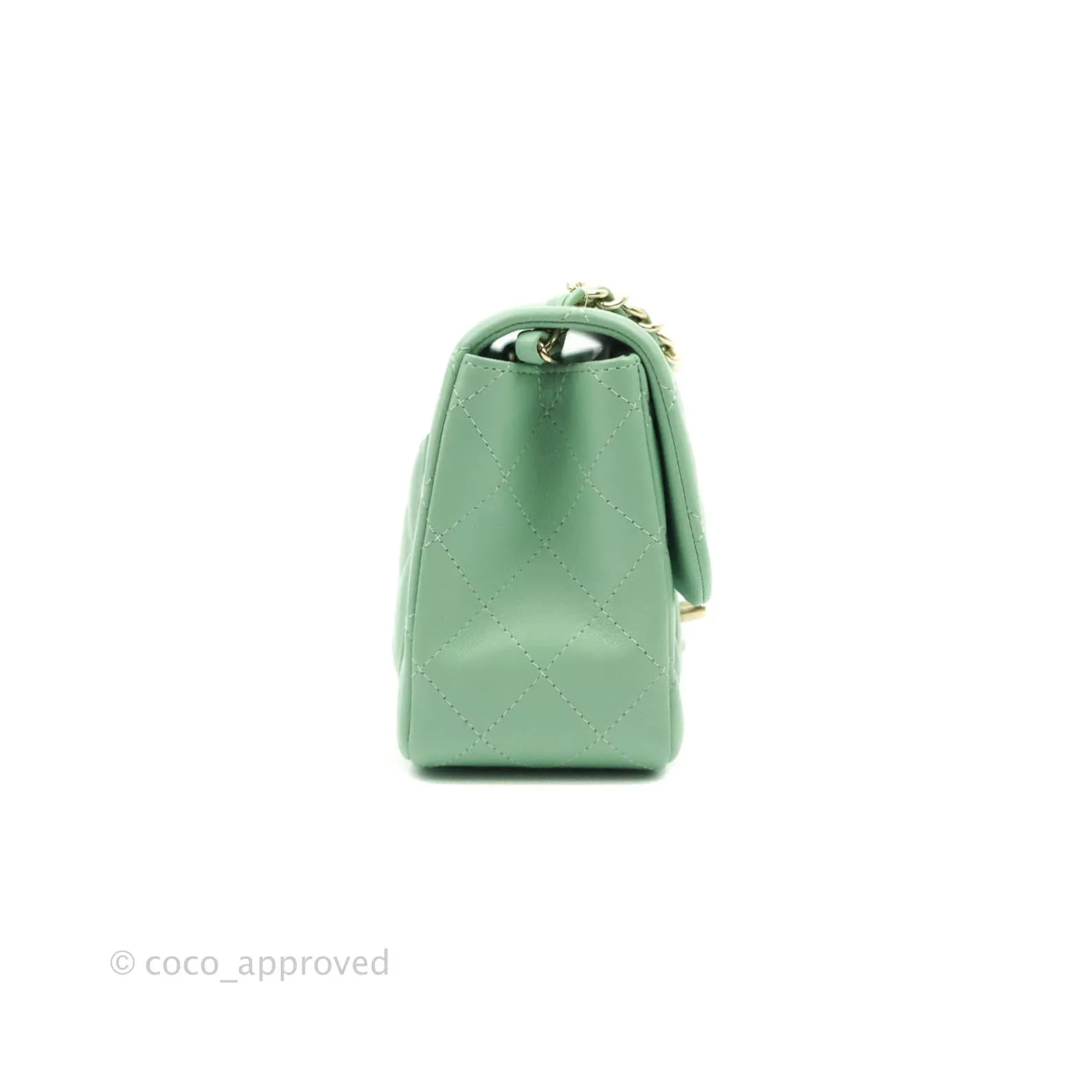 Chanel Quilted Mini Square Green Lambskin Gold Hardware