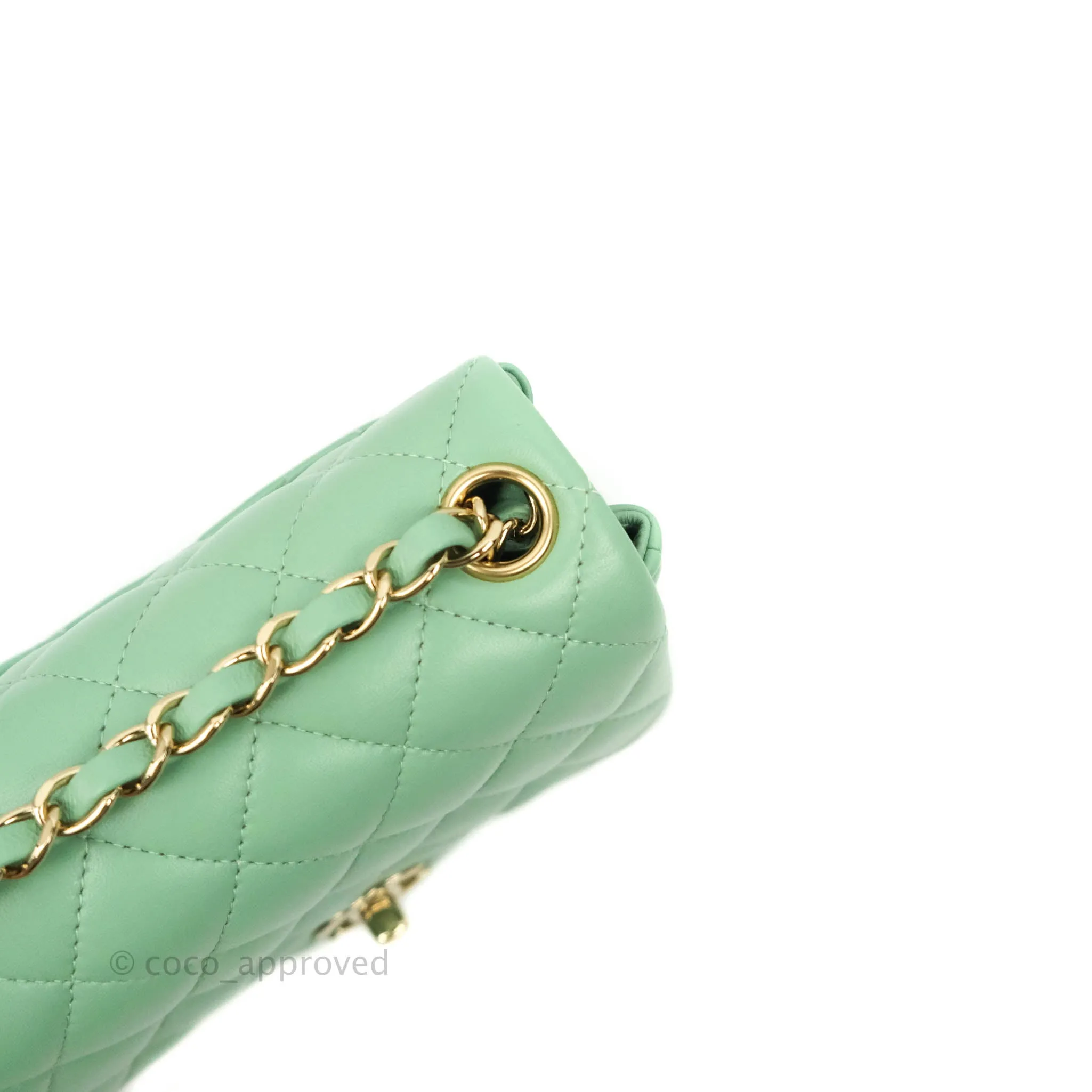 Chanel Quilted Mini Square Green Lambskin Gold Hardware