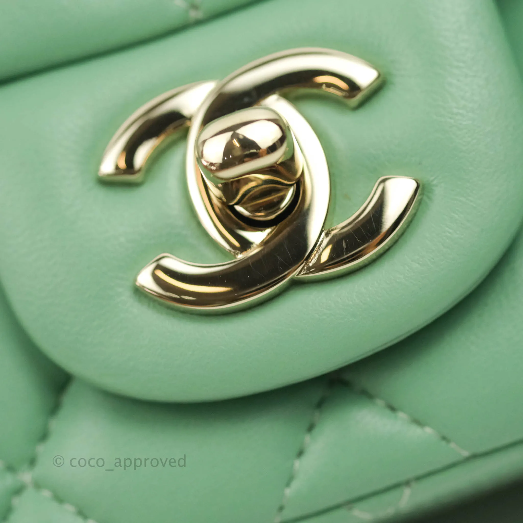Chanel Quilted Mini Square Green Lambskin Gold Hardware