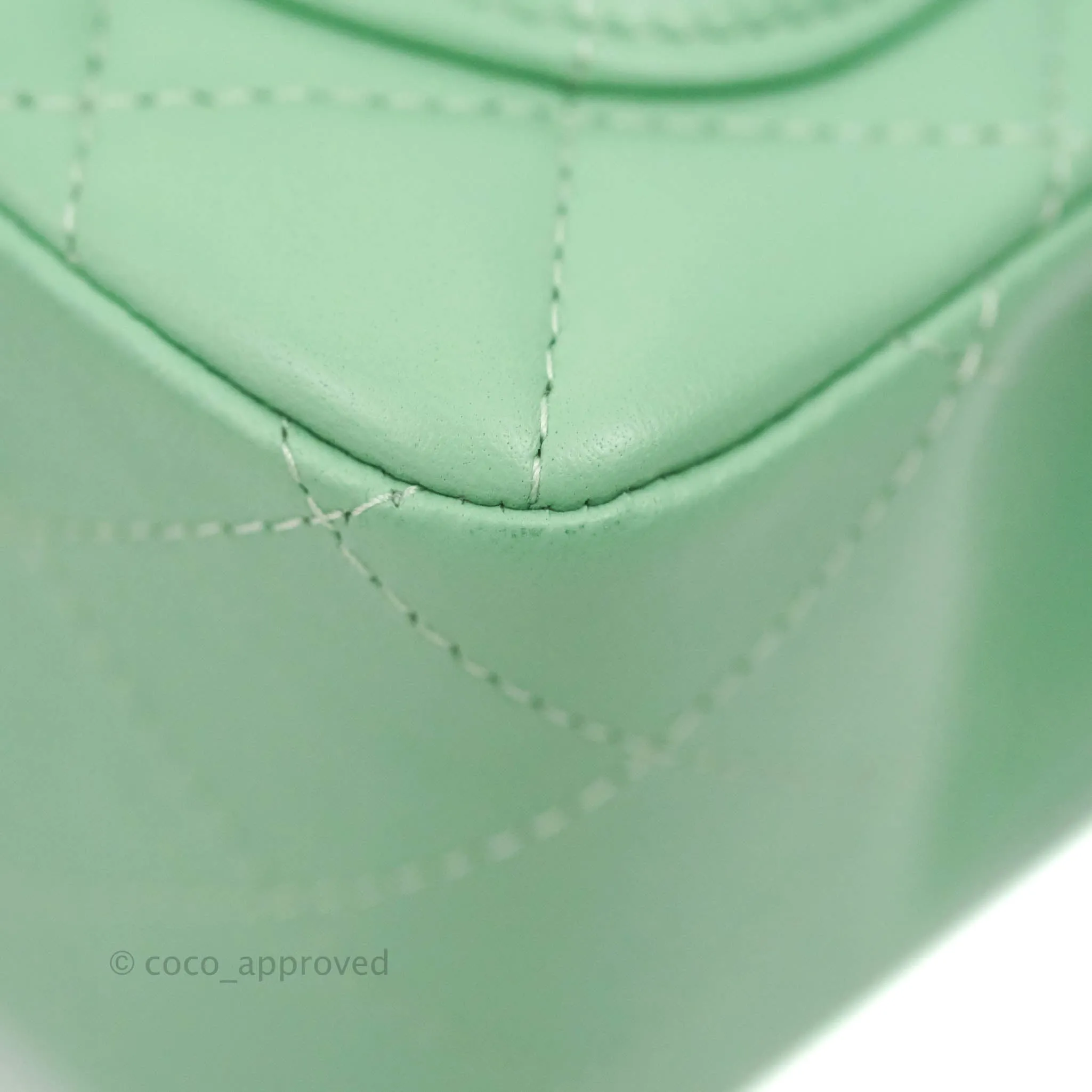 Chanel Quilted Mini Square Green Lambskin Gold Hardware