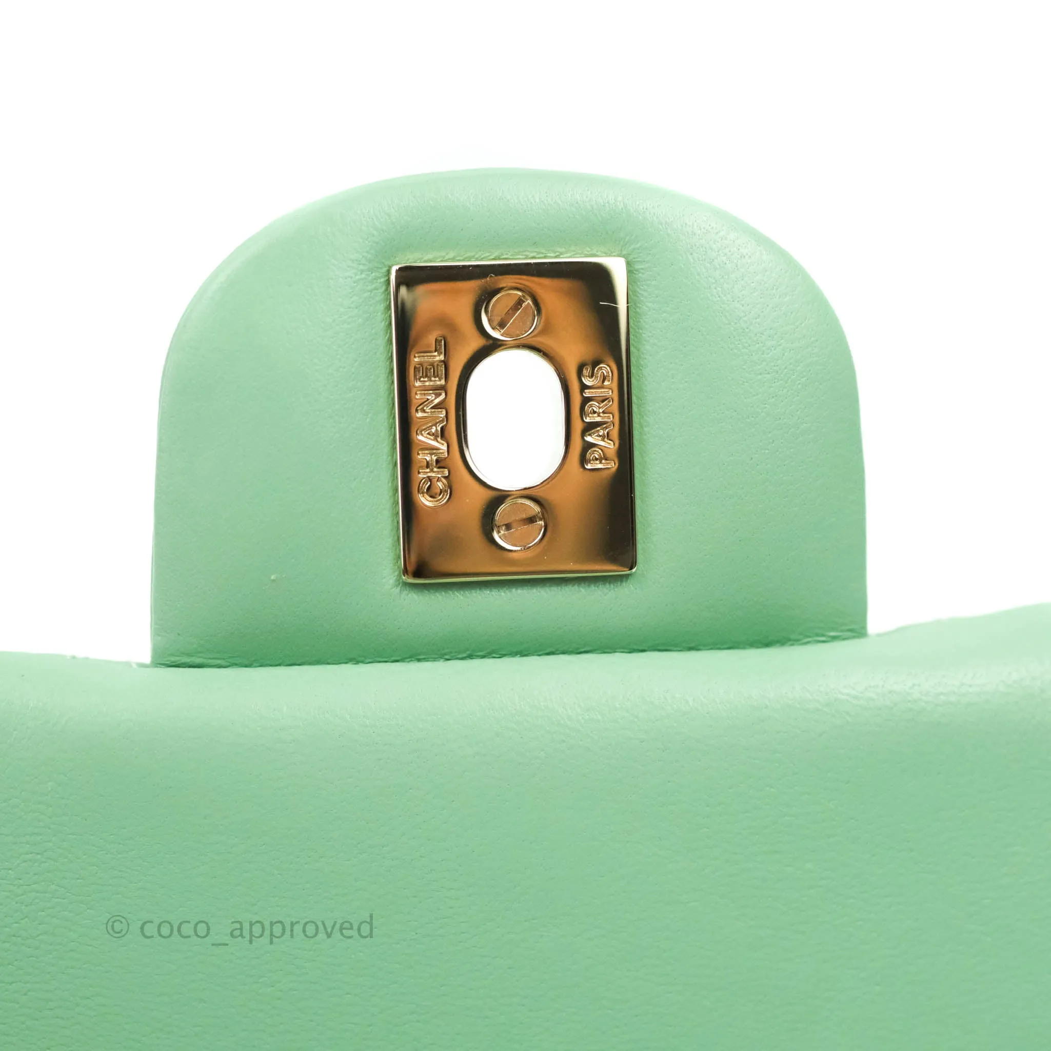 Chanel Quilted Mini Square Green Lambskin Gold Hardware