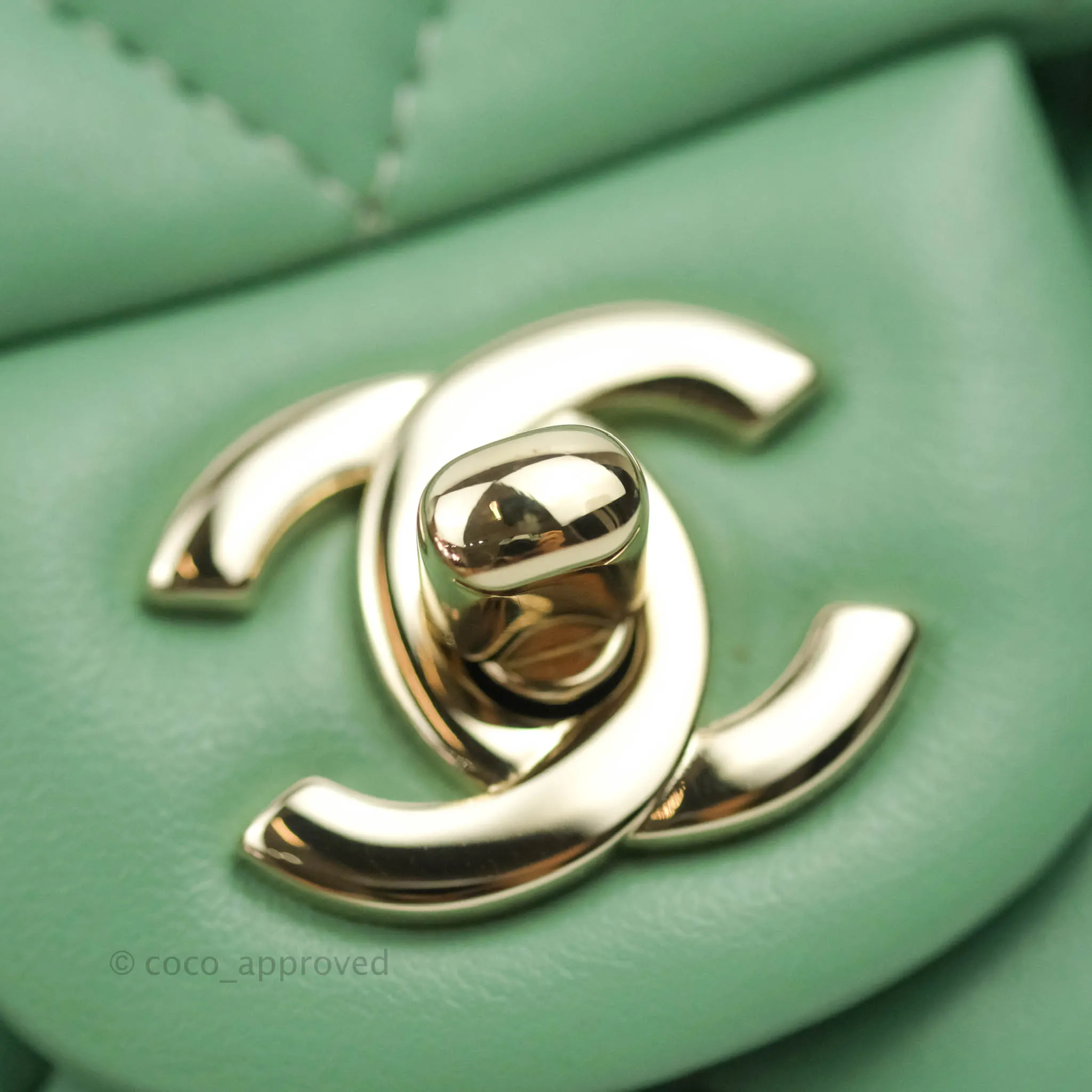 Chanel Quilted Mini Square Green Lambskin Gold Hardware