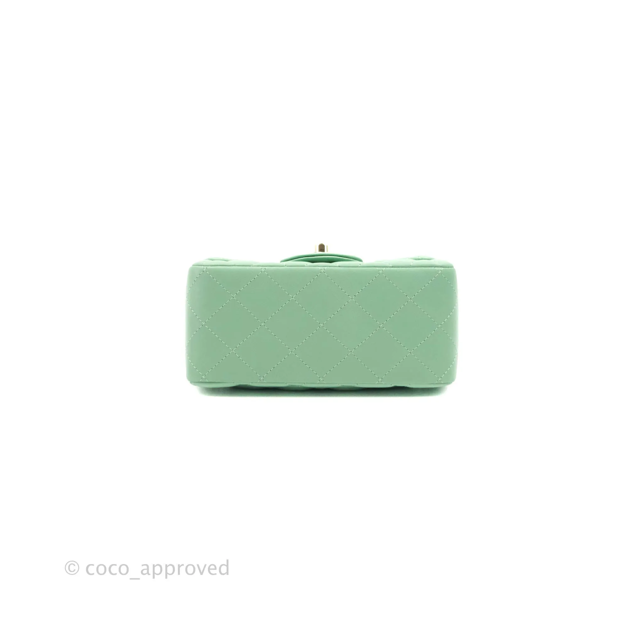 Chanel Quilted Mini Square Green Lambskin Gold Hardware