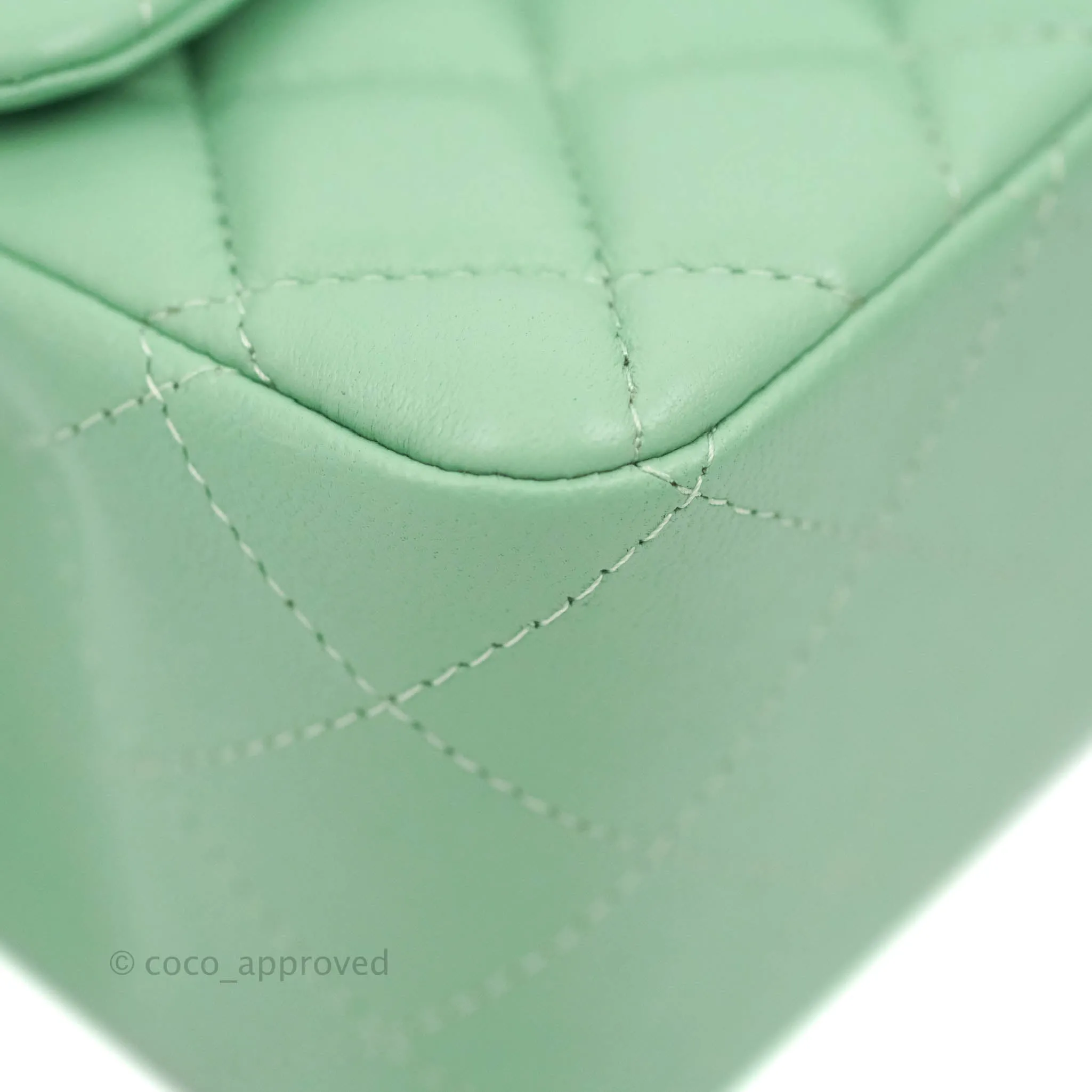 Chanel Quilted Mini Square Green Lambskin Gold Hardware