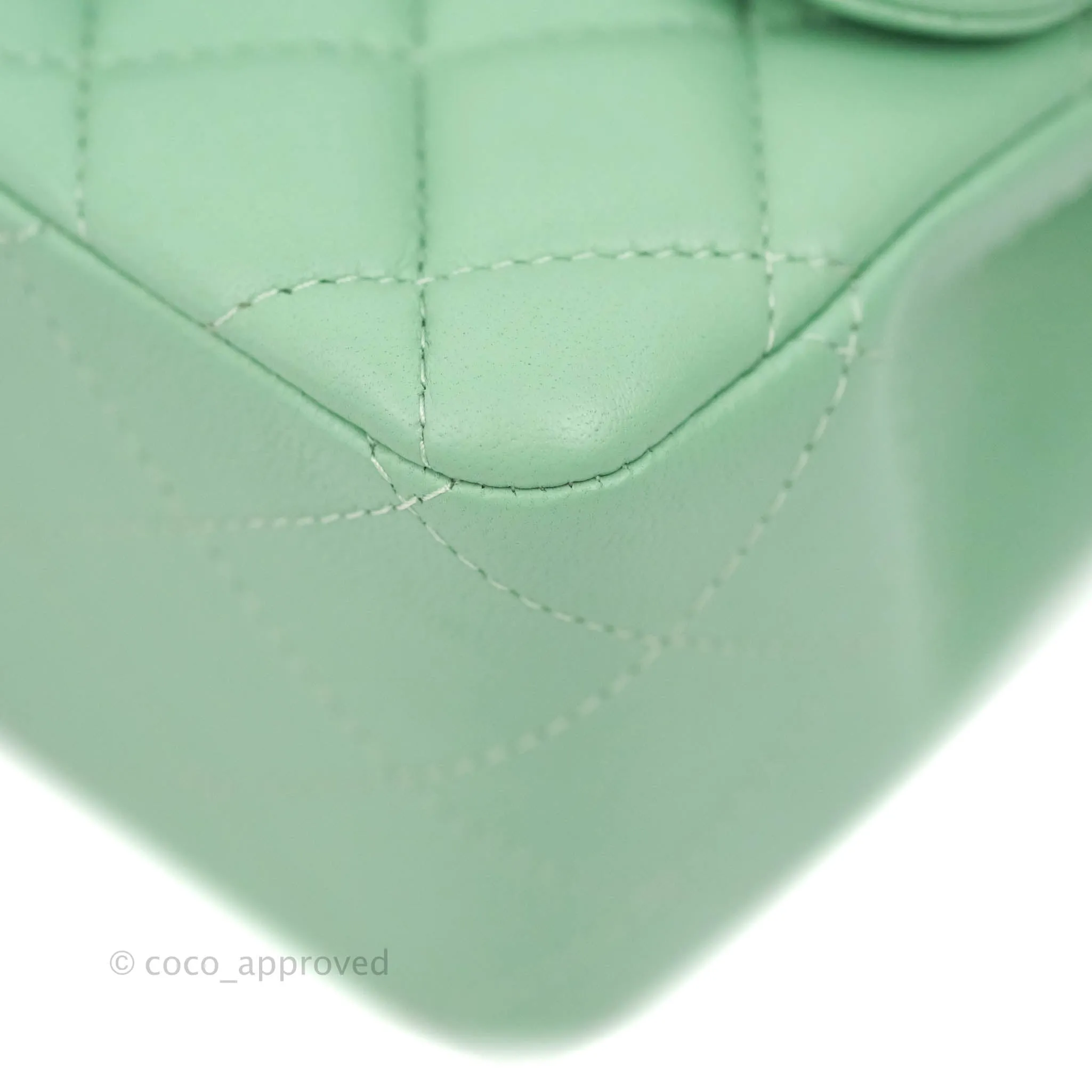 Chanel Quilted Mini Square Green Lambskin Gold Hardware